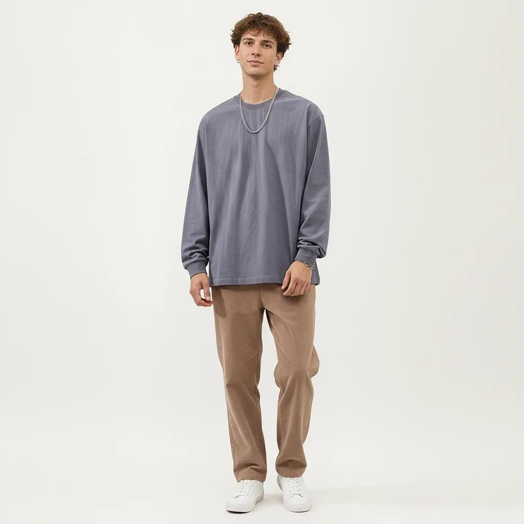 Anna-Kaci Men's Long Sleeve Crew Neck Pullover Top with Relaxed Fit and Soft Knit Feel