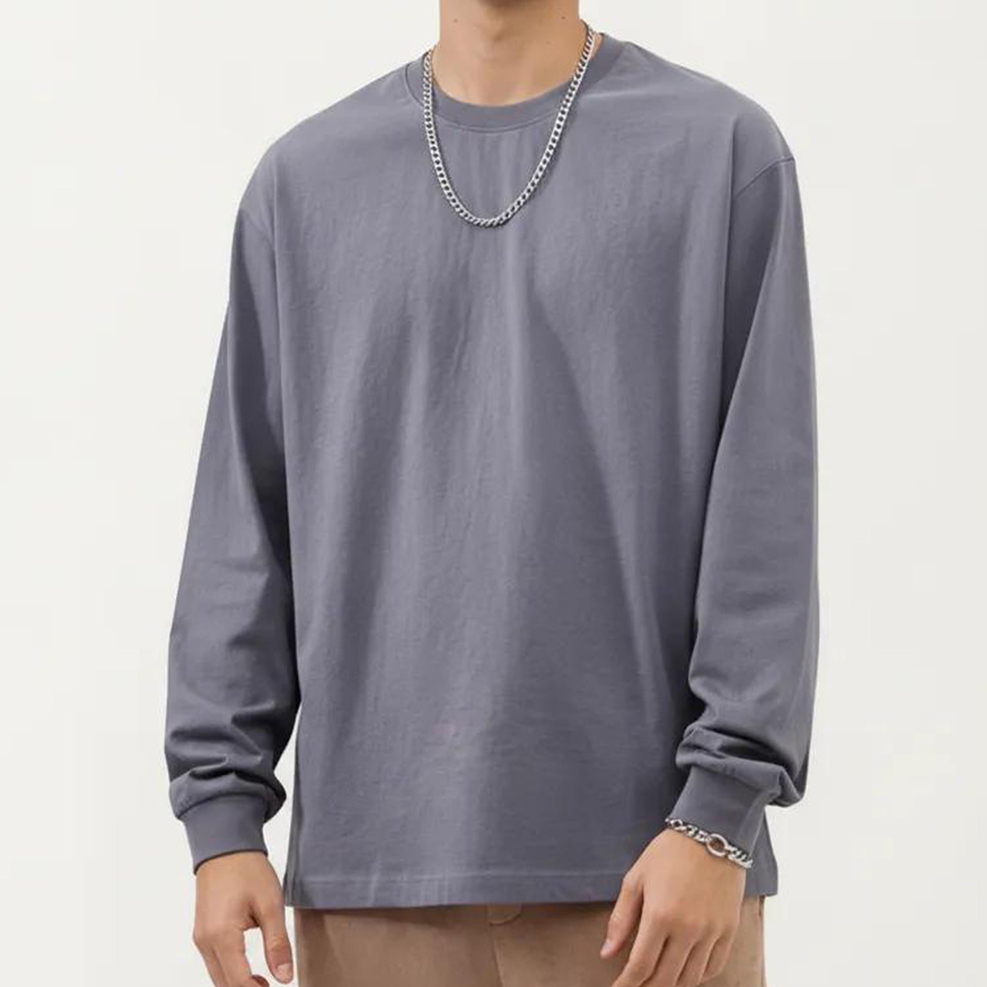 Anna-Kaci Men's Long Sleeve Crew Neck Pullover Top with Relaxed Fit and Soft Knit Feel
