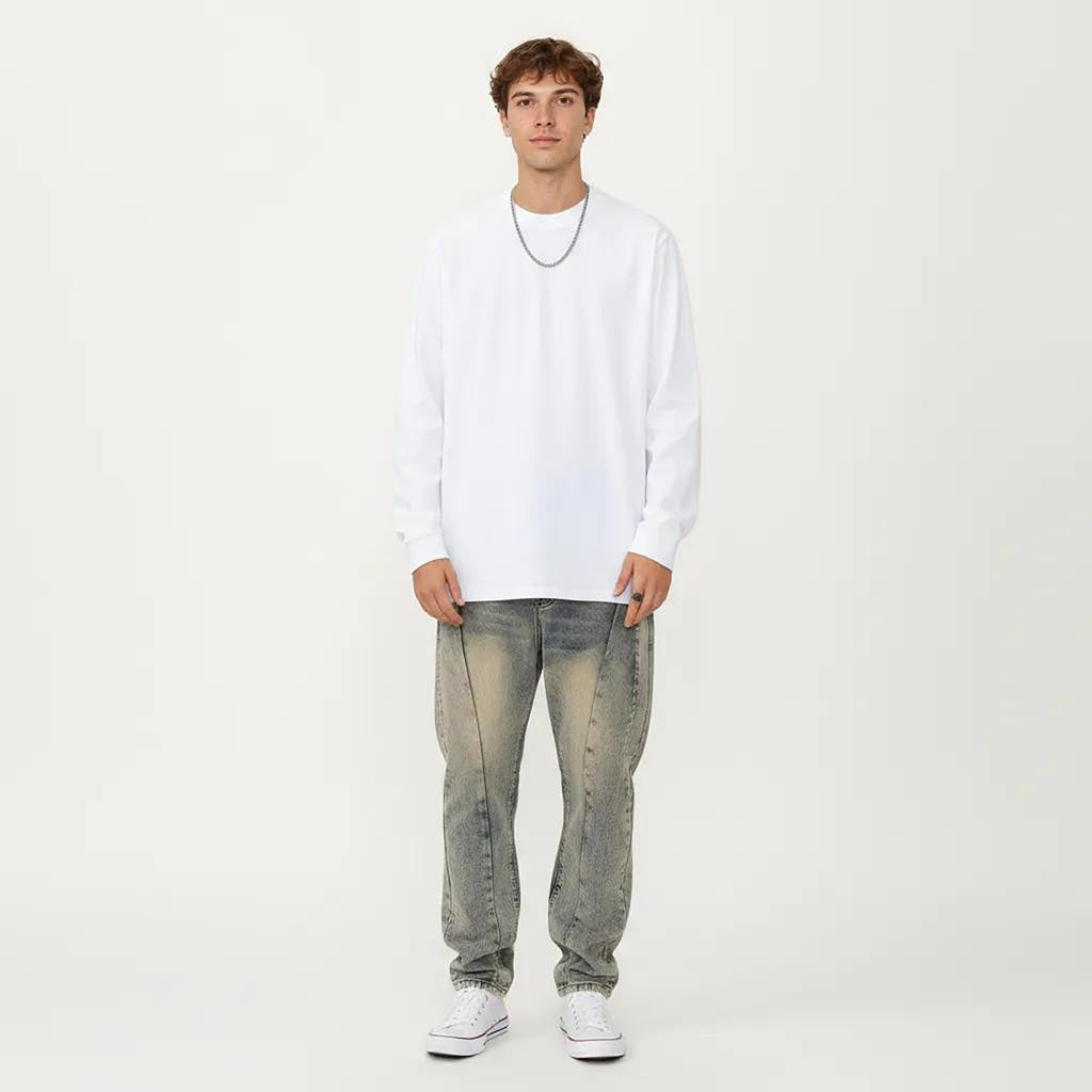 Anna-Kaci Men's Long Sleeve Crew Neck Pullover Top with Relaxed Fit and Soft Knit Feel