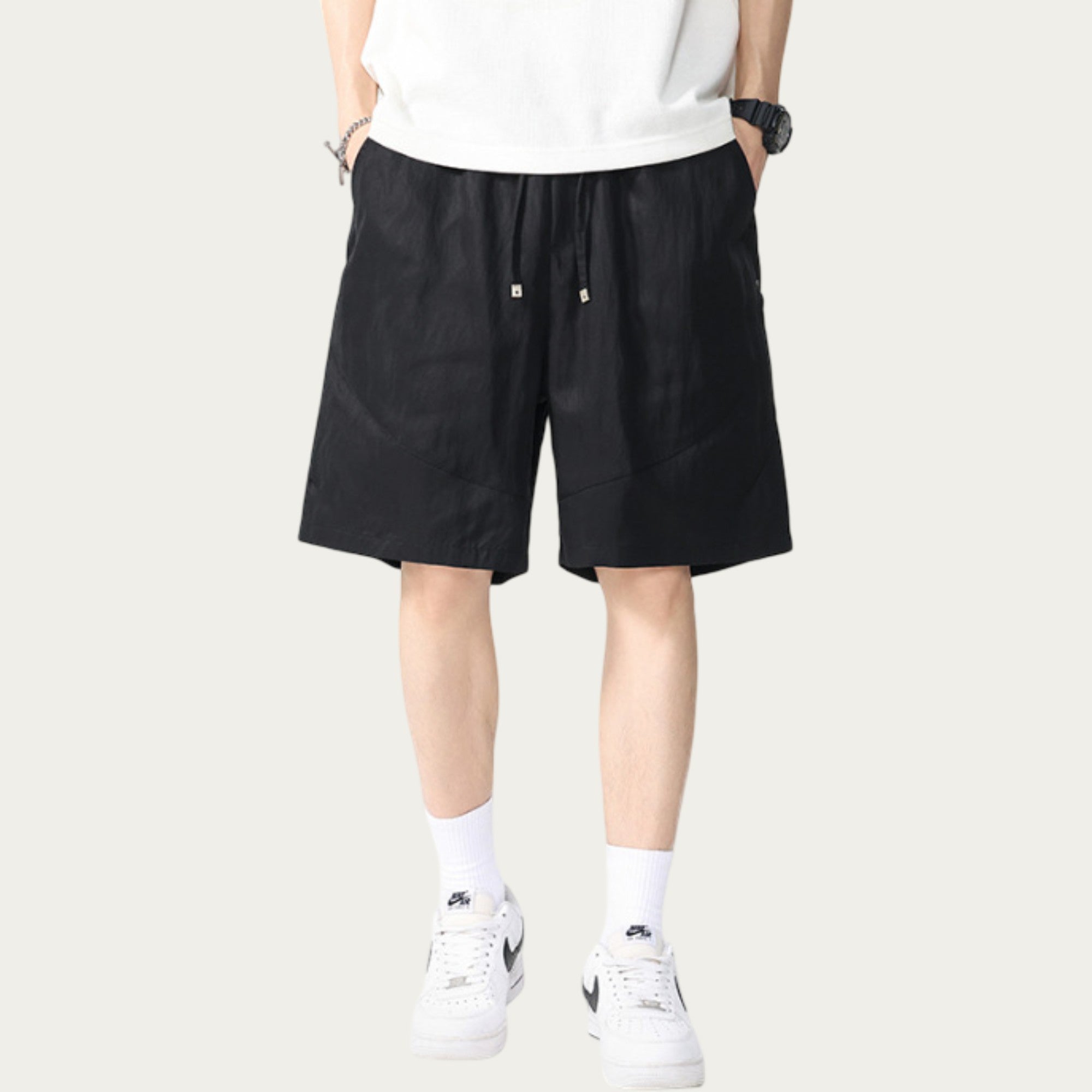 Anna-Kaci Men's Drawstring Waist Relaxed Fit Casual Shorts with Lightweight Woven Feel