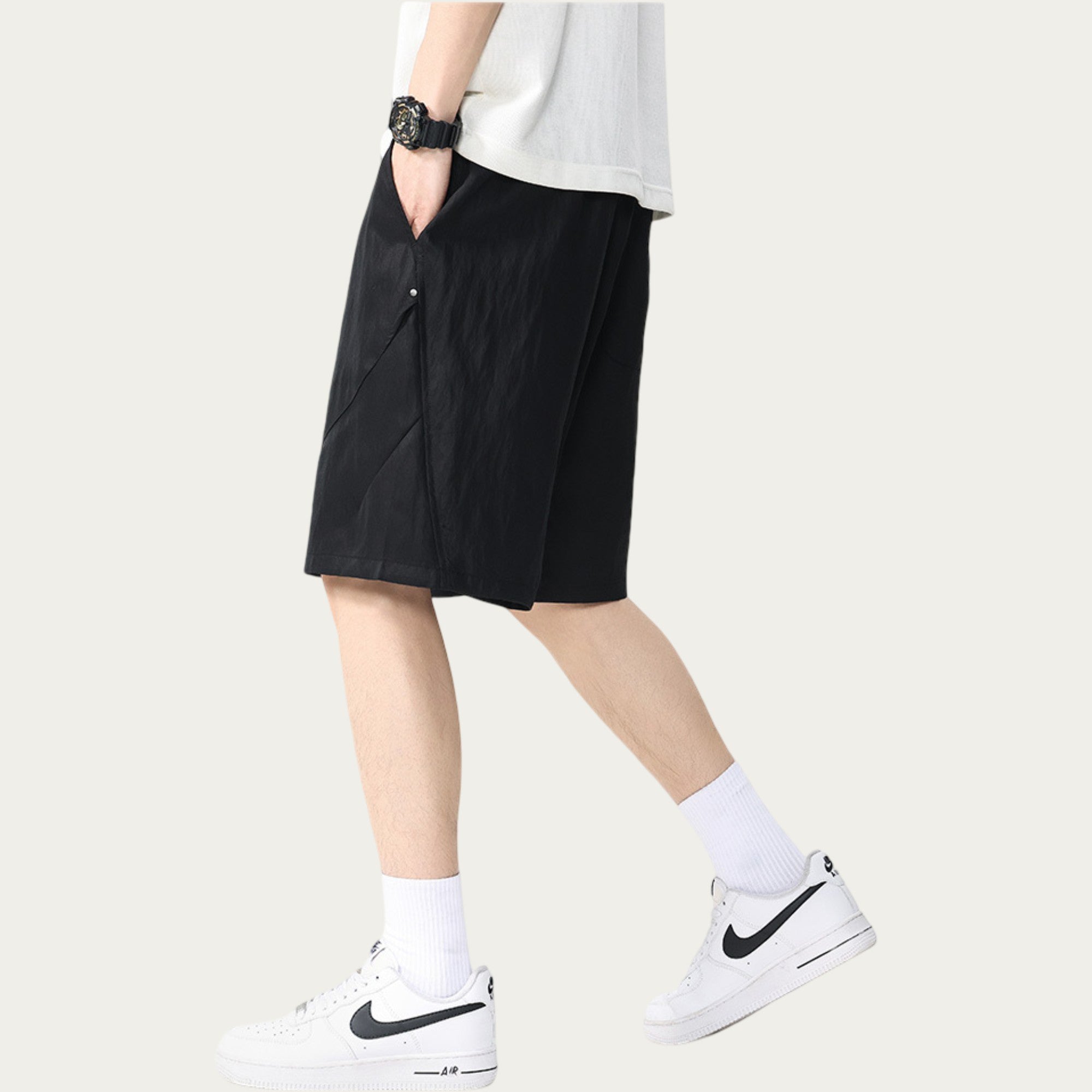 Anna-Kaci Men's Drawstring Waist Relaxed Fit Casual Shorts with Lightweight Woven Feel