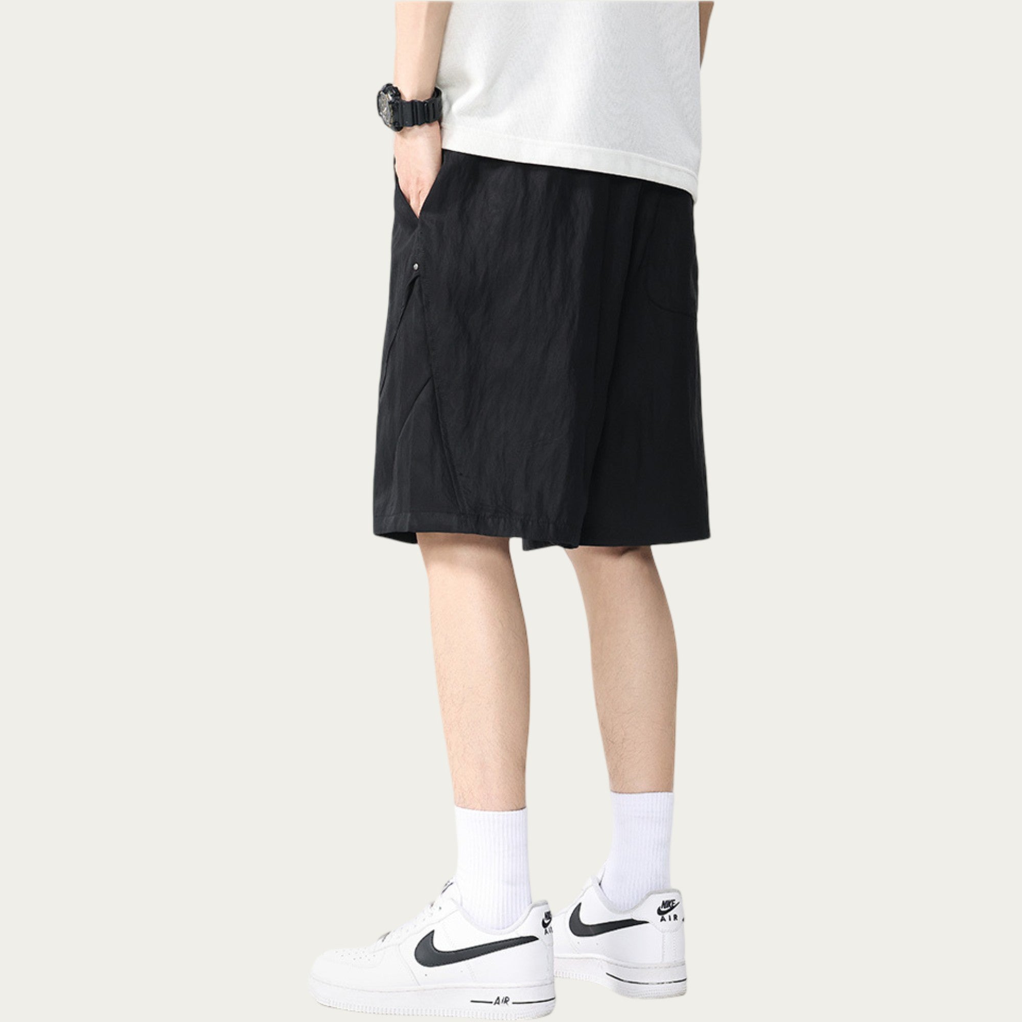 Anna-Kaci Men's Drawstring Waist Relaxed Fit Casual Shorts with Lightweight Woven Feel