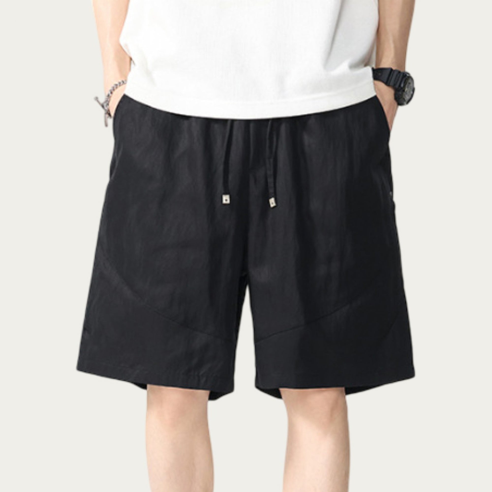 Anna-Kaci Men's Drawstring Waist Relaxed Fit Casual Shorts with Lightweight Woven Feel