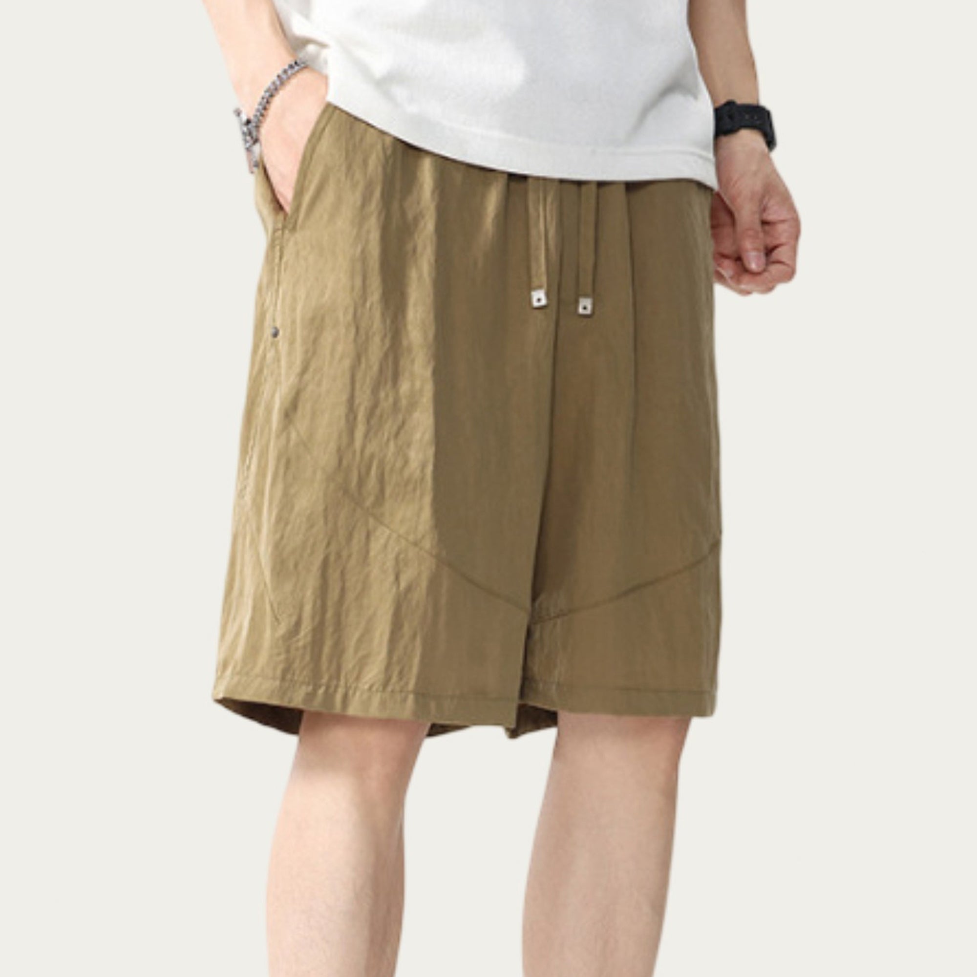 Anna-Kaci Men's Drawstring Waist Relaxed Fit Casual Shorts with Lightweight Woven Feel
