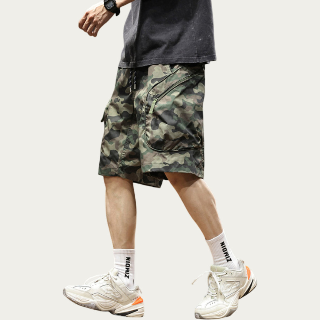 Anna-Kaci Men's Drawstring Waist Zip Pocket Utility Cargo Shorts with Relaxed Fit