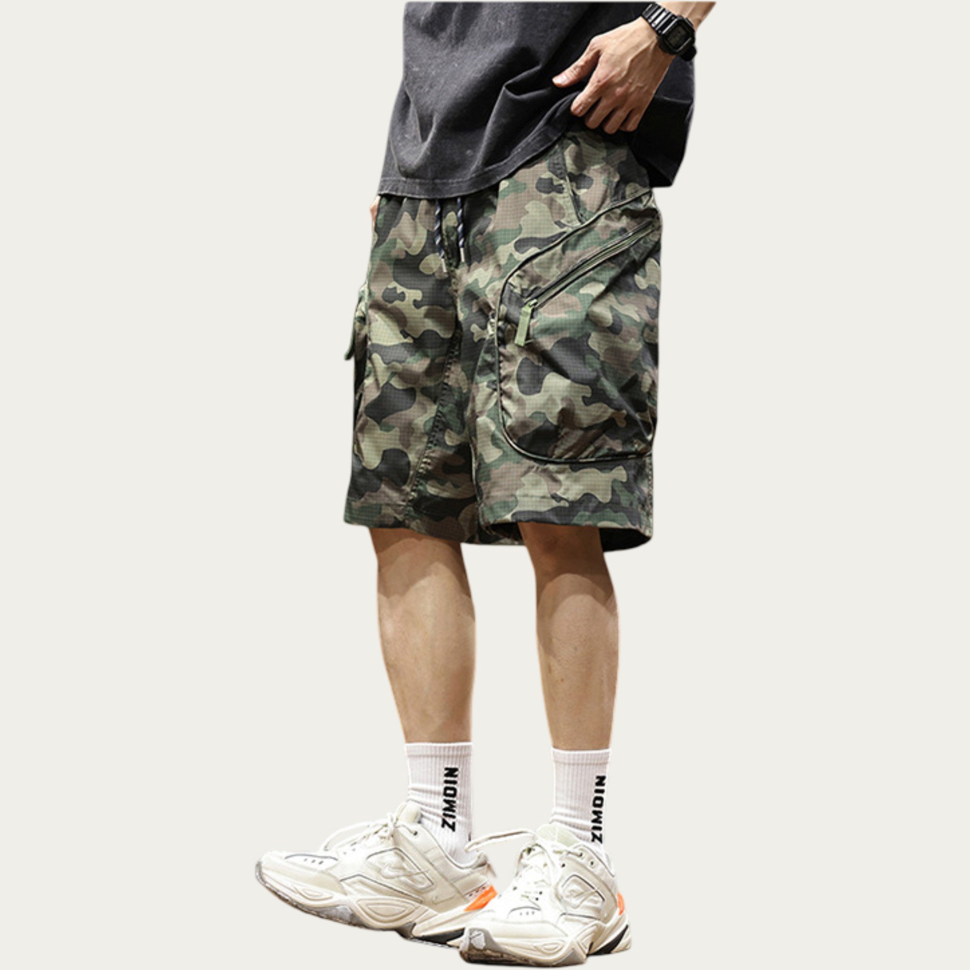 Anna-Kaci Men's Drawstring Waist Zip Pocket Utility Cargo Shorts with Relaxed Fit