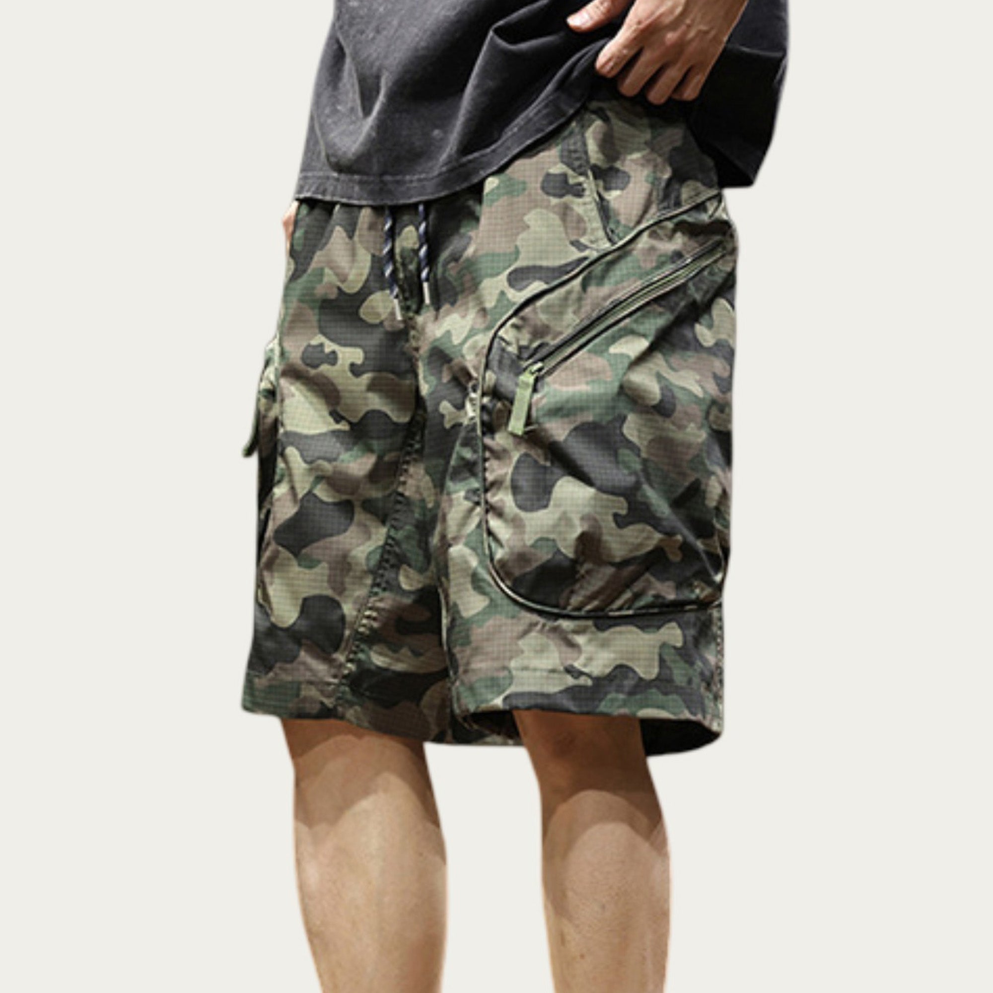 Anna-Kaci Men's Drawstring Waist Zip Pocket Utility Cargo Shorts with Relaxed Fit