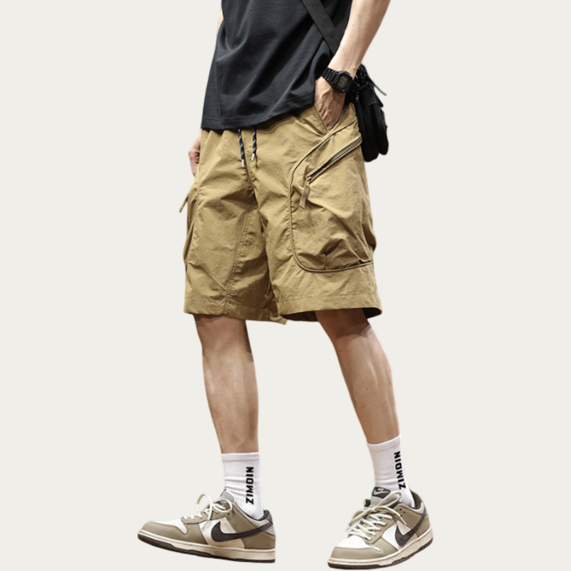 Anna-Kaci Men's Drawstring Waist Zip Pocket Utility Cargo Shorts with Relaxed Fit