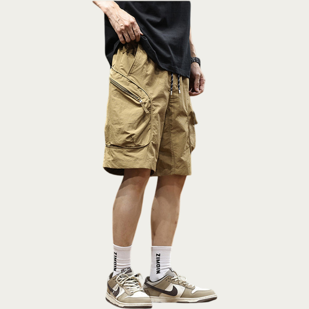 Anna-Kaci Men's Drawstring Waist Zip Pocket Utility Cargo Shorts with Relaxed Fit
