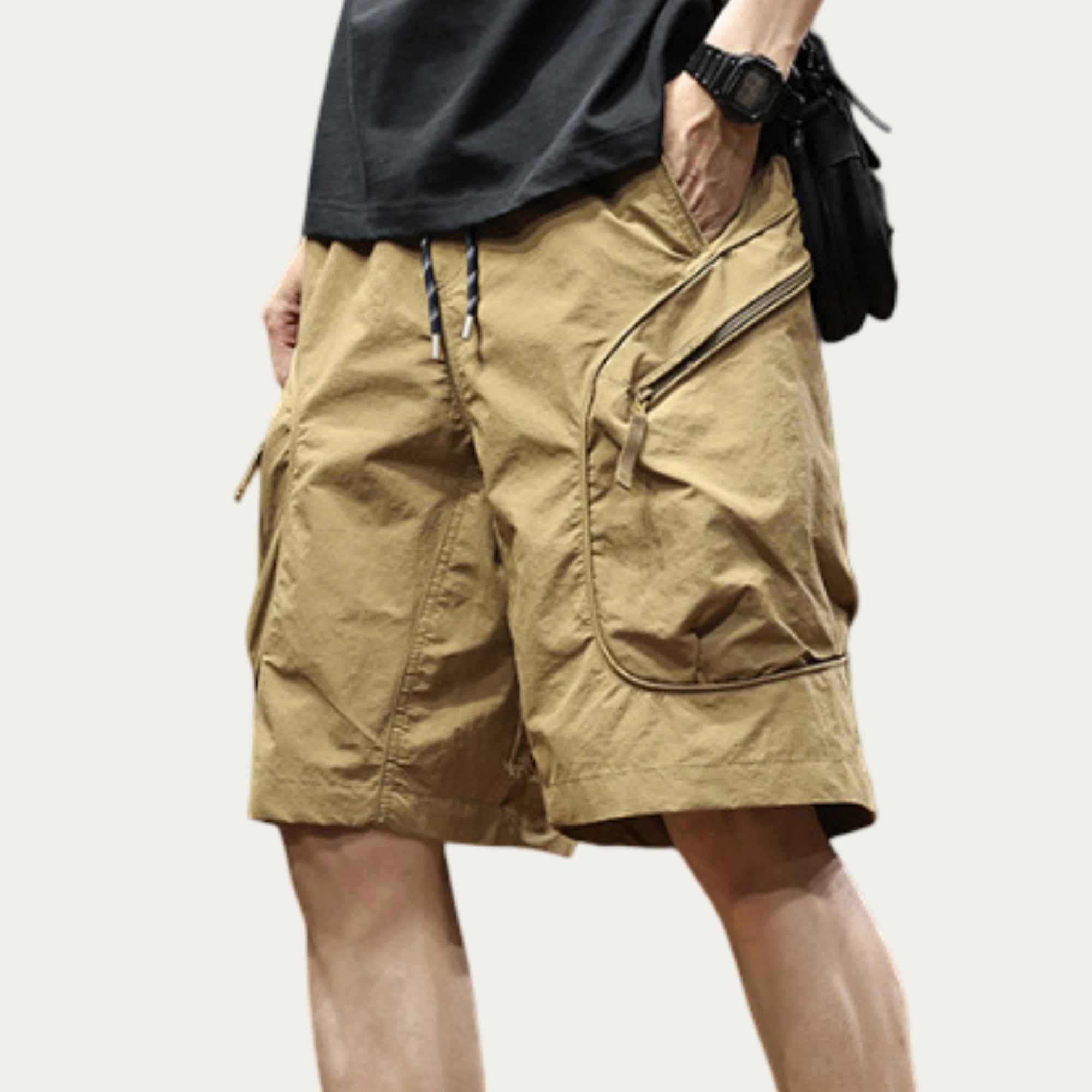 Anna-Kaci Men's Drawstring Waist Zip Pocket Utility Cargo Shorts with Relaxed Fit