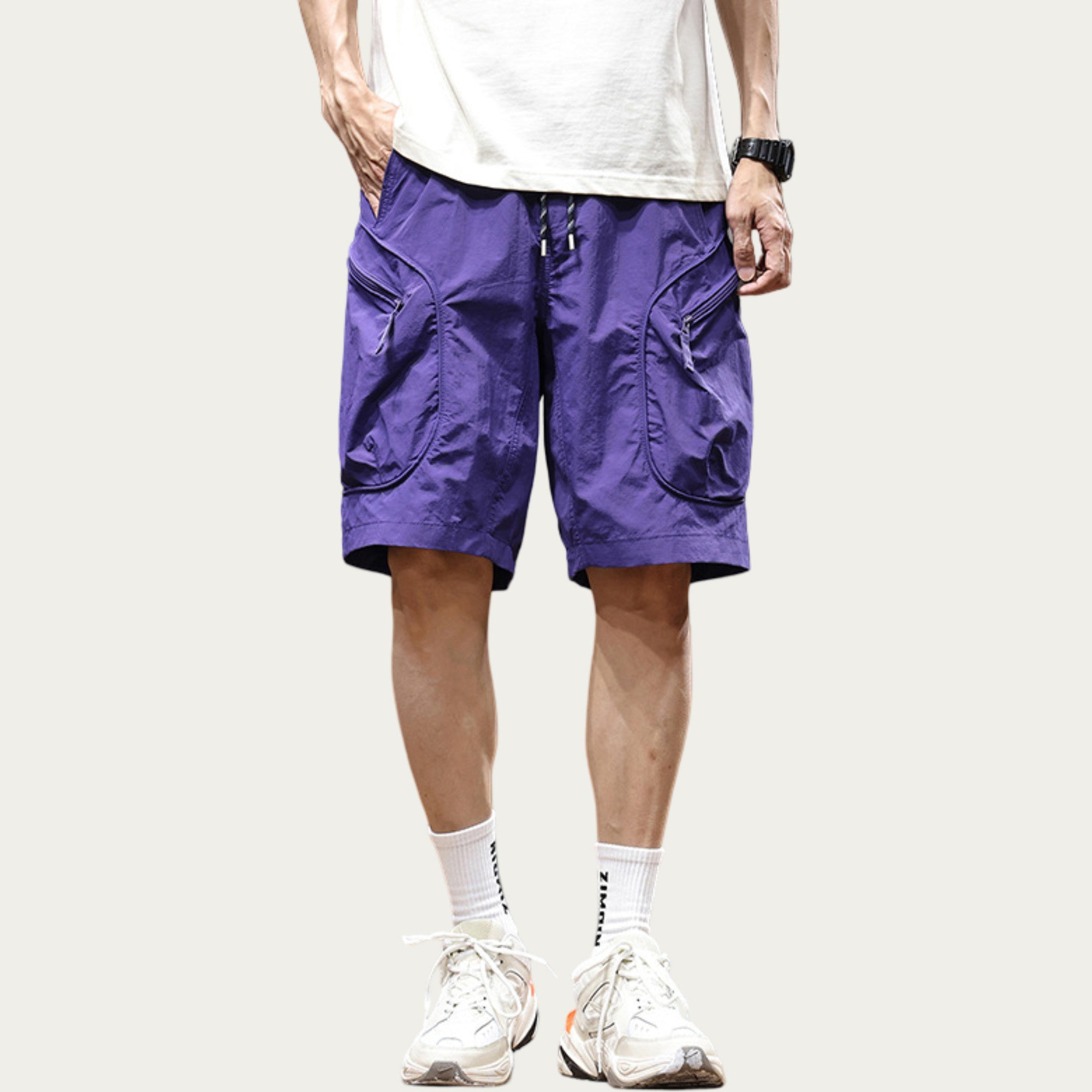 Anna-Kaci Men's Drawstring Waist Zip Pocket Utility Cargo Shorts with Relaxed Fit