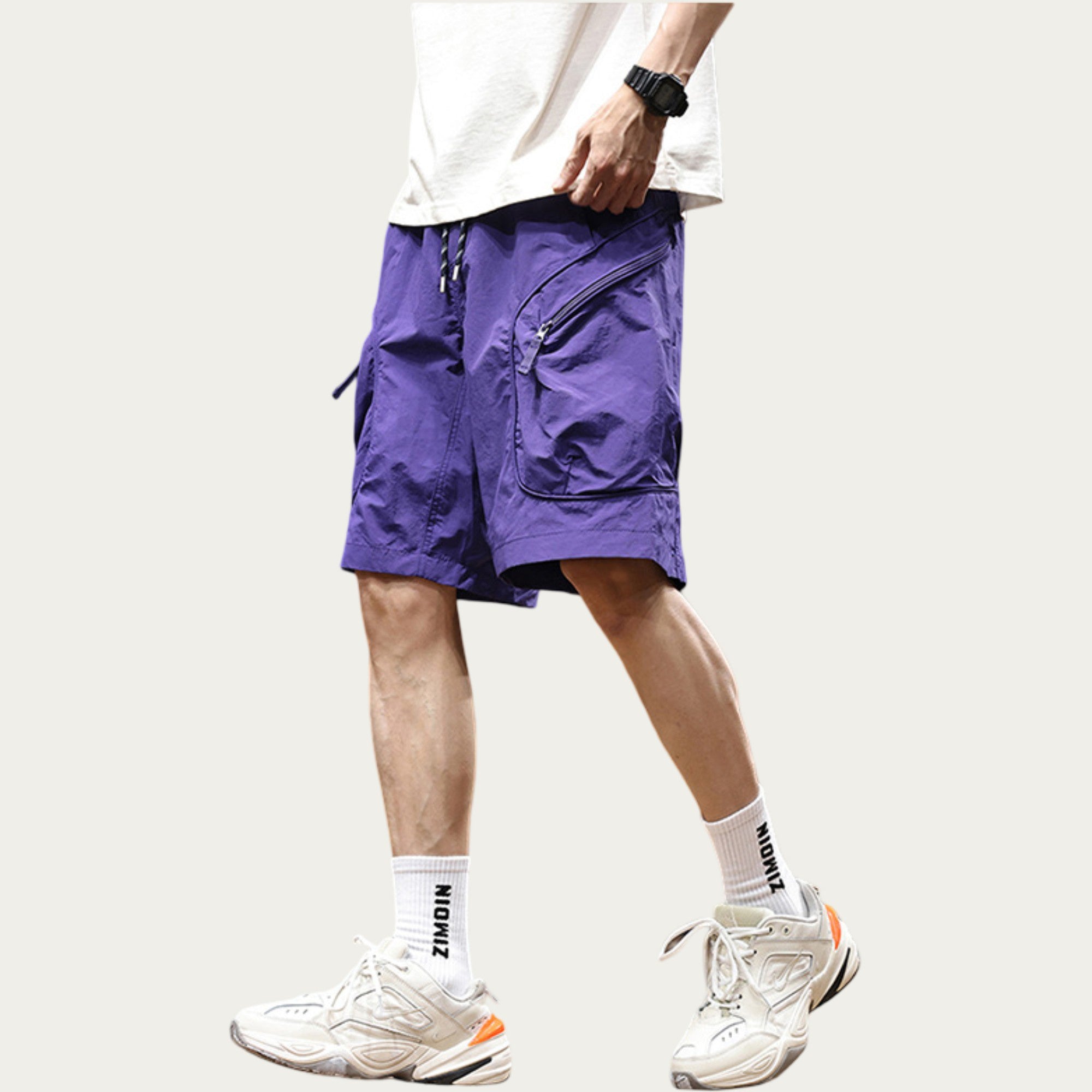 Anna-Kaci Men's Drawstring Waist Zip Pocket Utility Cargo Shorts with Relaxed Fit