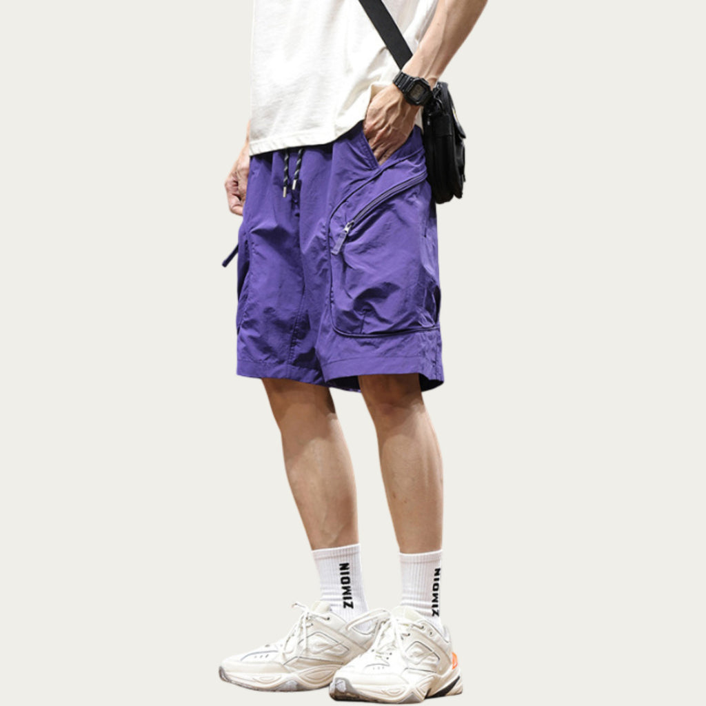 Anna-Kaci Men's Drawstring Waist Zip Pocket Utility Cargo Shorts with Relaxed Fit