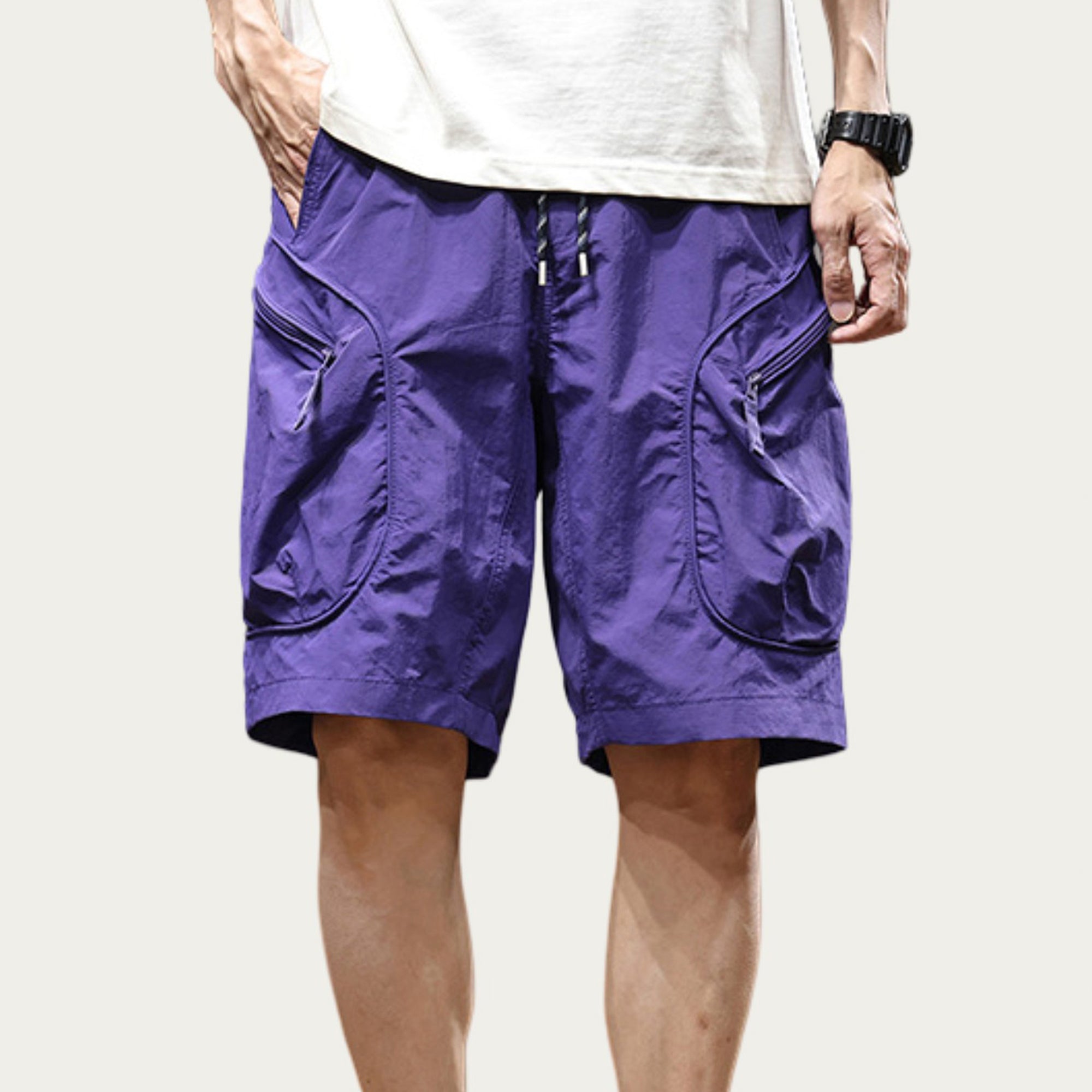 Anna-Kaci Men's Drawstring Waist Zip Pocket Utility Cargo Shorts with Relaxed Fit