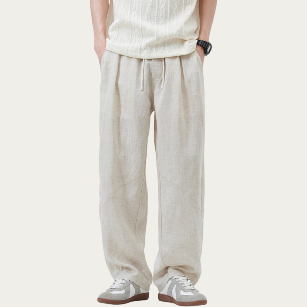 Anna-Kaci Men's Drawstring Waist Relaxed Fit Woven Pants with Seam Detailing