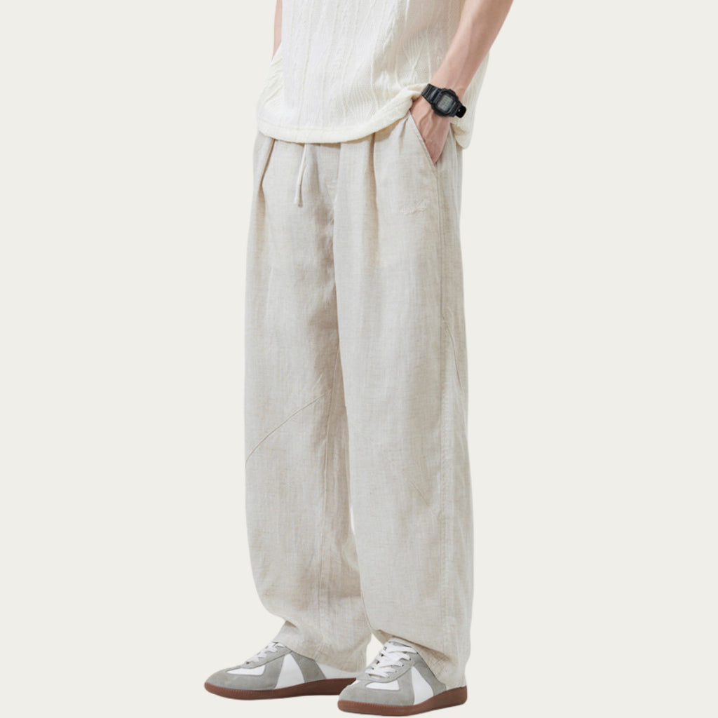 Anna-Kaci Men's Drawstring Waist Relaxed Fit Woven Pants with Seam Detailing