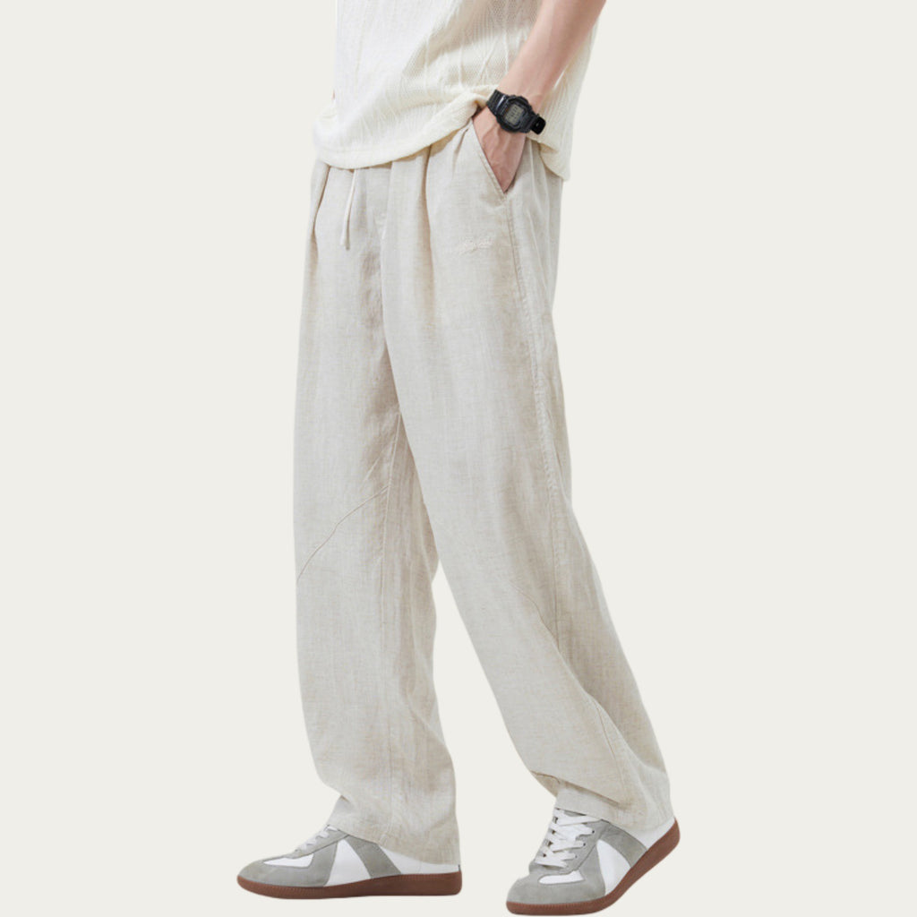 Anna-Kaci Men's Drawstring Waist Relaxed Fit Woven Pants with Seam Detailing
