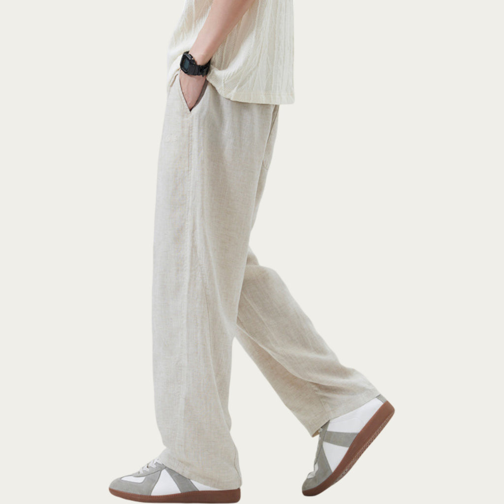Anna-Kaci Men's Drawstring Waist Relaxed Fit Woven Pants with Seam Detailing