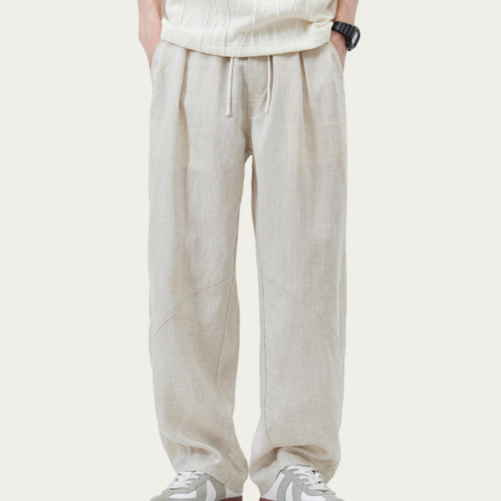 Anna-Kaci Men's Drawstring Waist Relaxed Fit Woven Pants with Seam Detailing