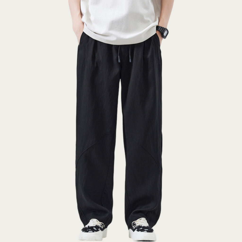 Anna-Kaci Men's Drawstring Waist Relaxed Fit Woven Pants with Seam Detailing