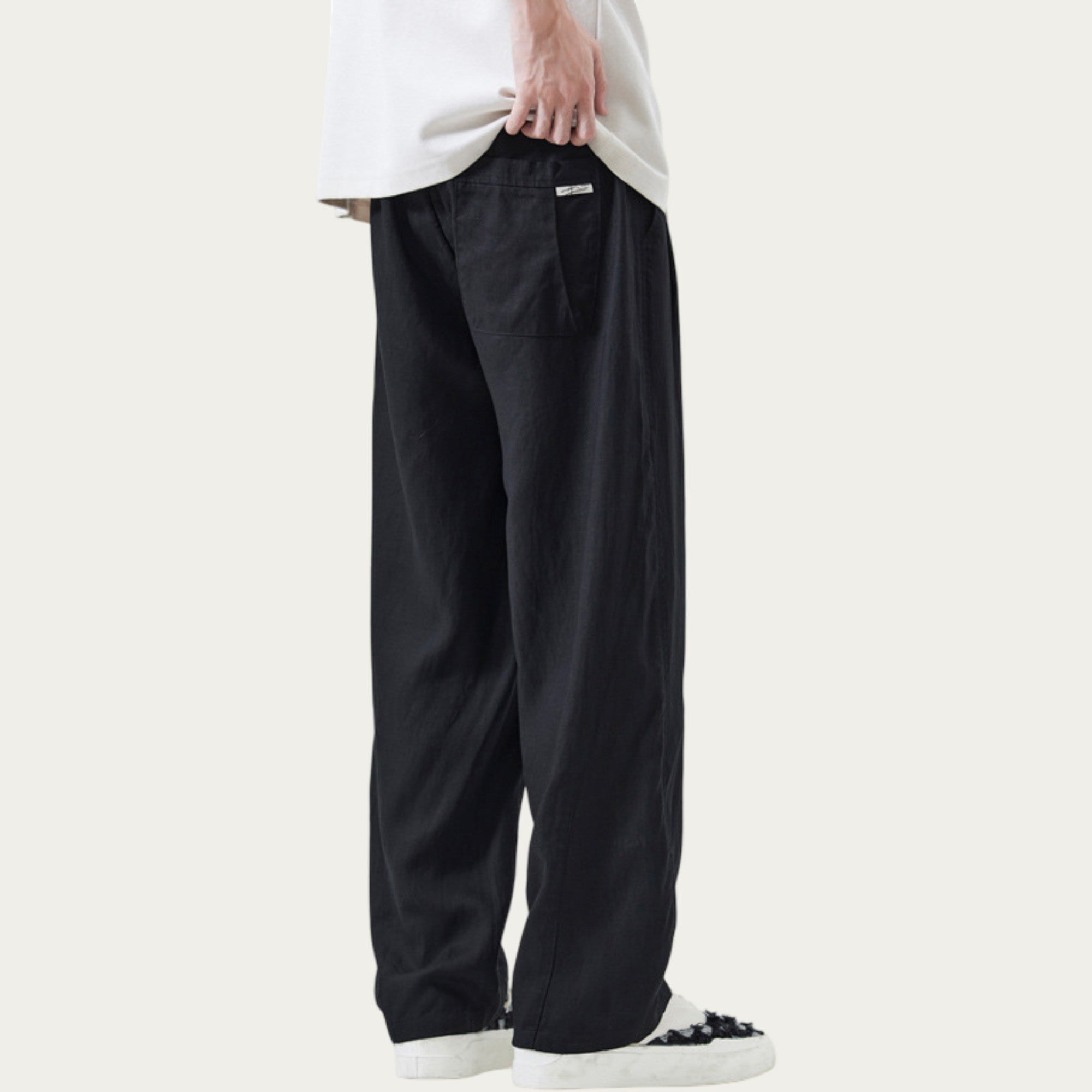 Anna-Kaci Men's Drawstring Waist Relaxed Fit Woven Pants with Seam Detailing
