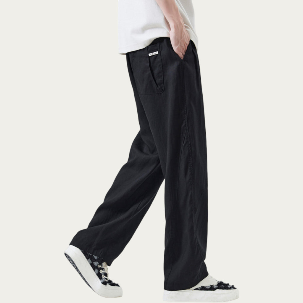 Anna-Kaci Men's Drawstring Waist Relaxed Fit Woven Pants with Seam Detailing