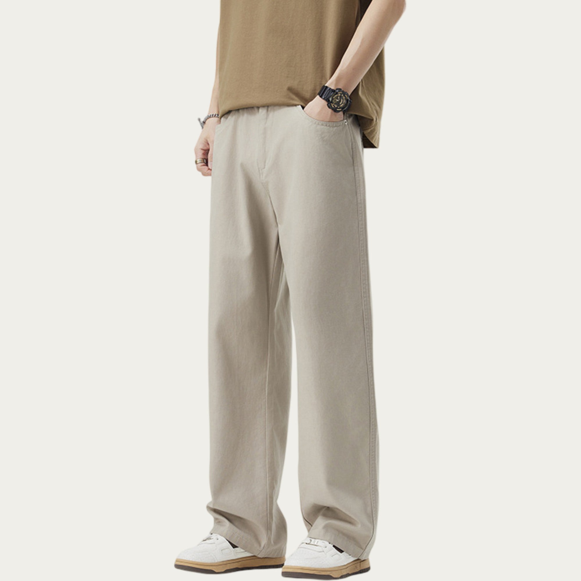 Anna-Kaci Men's Straight Leg Relaxed Fit Woven Pants with Clean Seam Finish