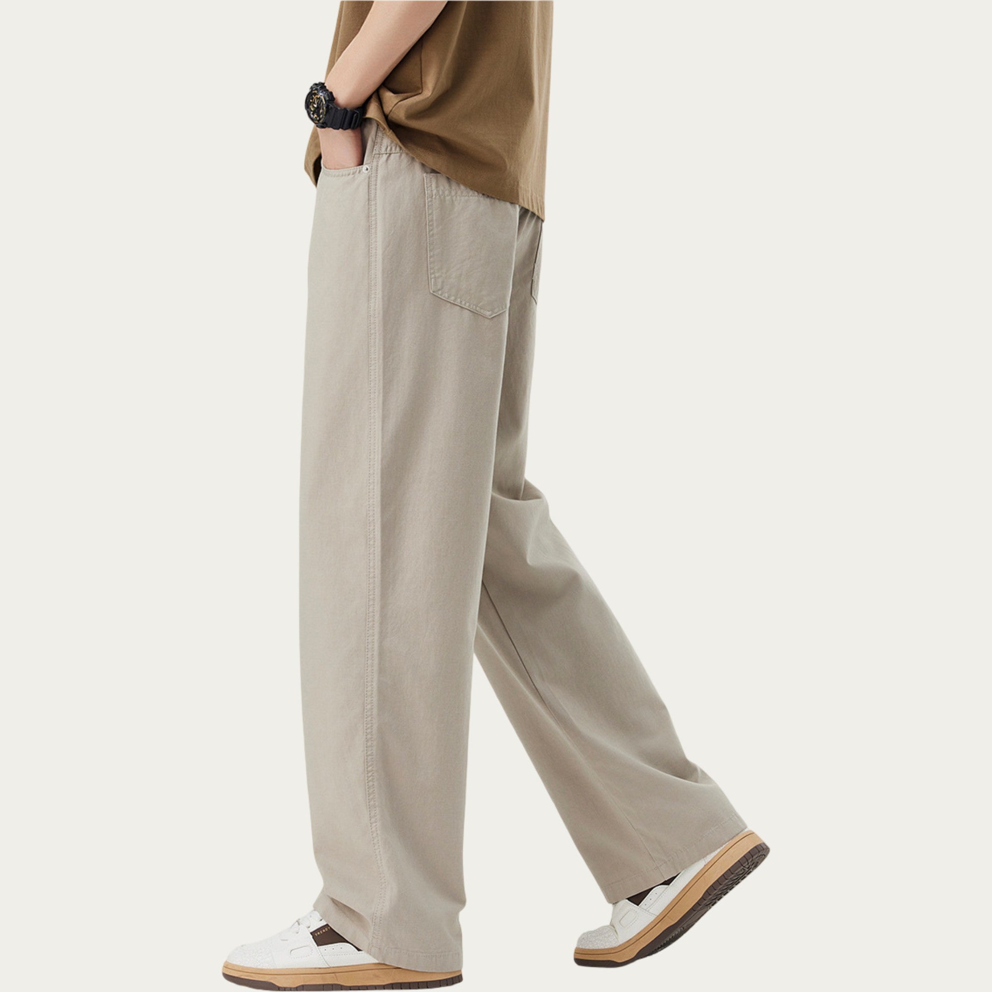 Anna-Kaci Men's Straight Leg Relaxed Fit Woven Pants with Clean Seam Finish