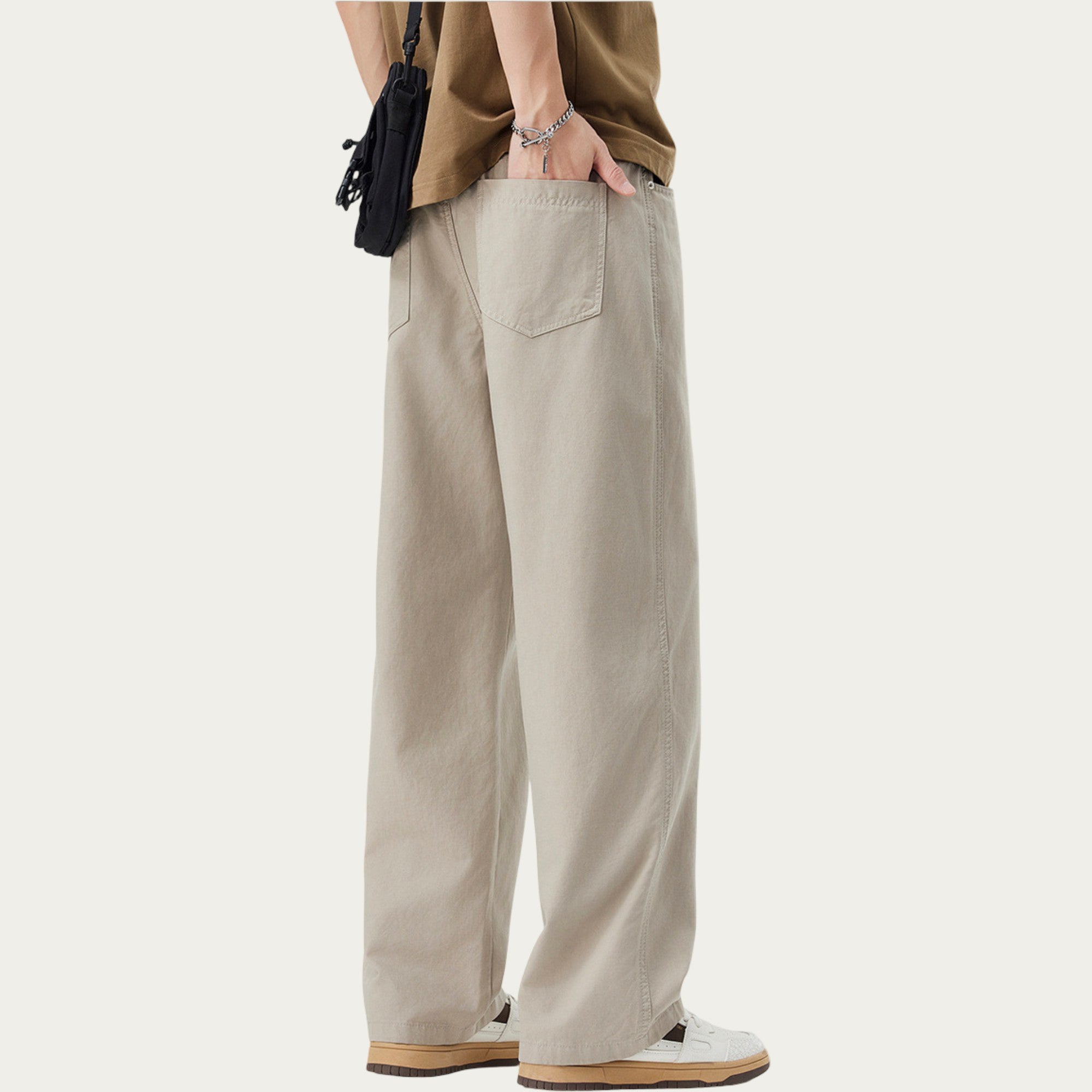 Anna-Kaci Men's Straight Leg Relaxed Fit Woven Pants with Clean Seam Finish