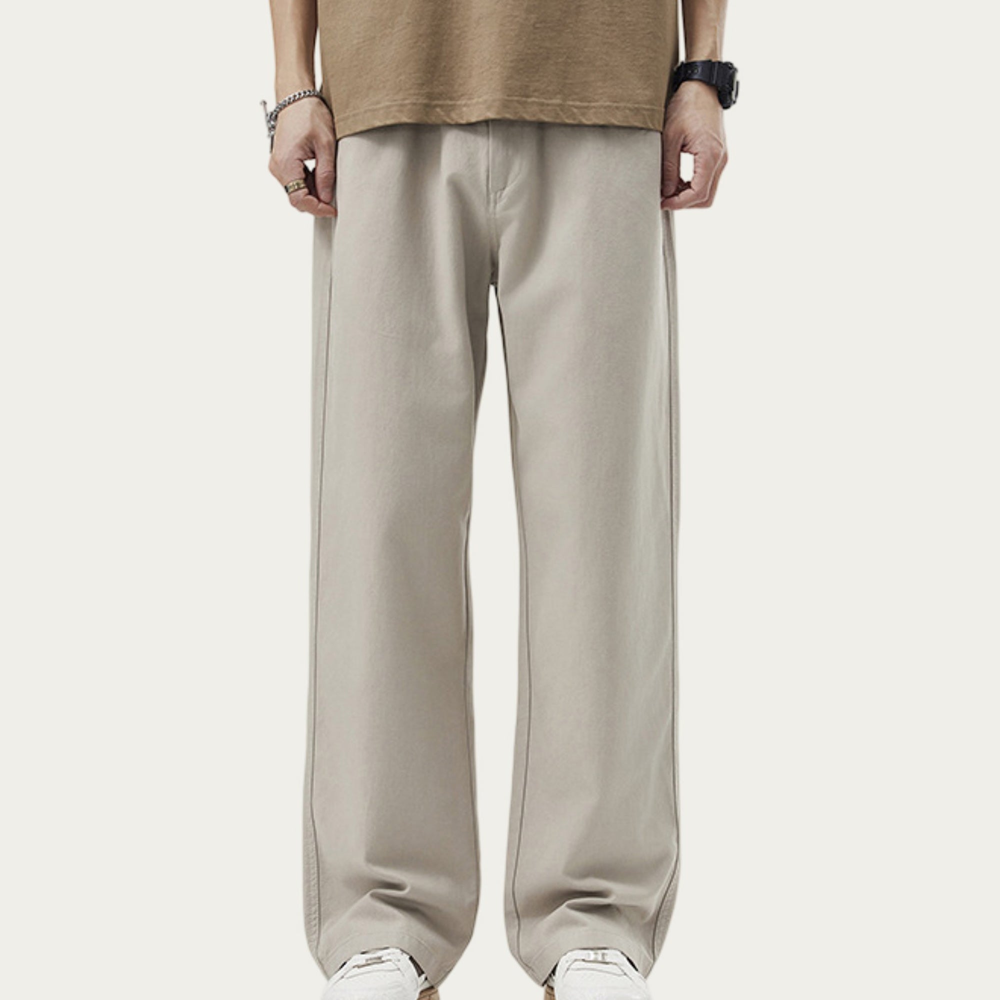 Anna-Kaci Men's Straight Leg Relaxed Fit Woven Pants with Clean Seam Finish