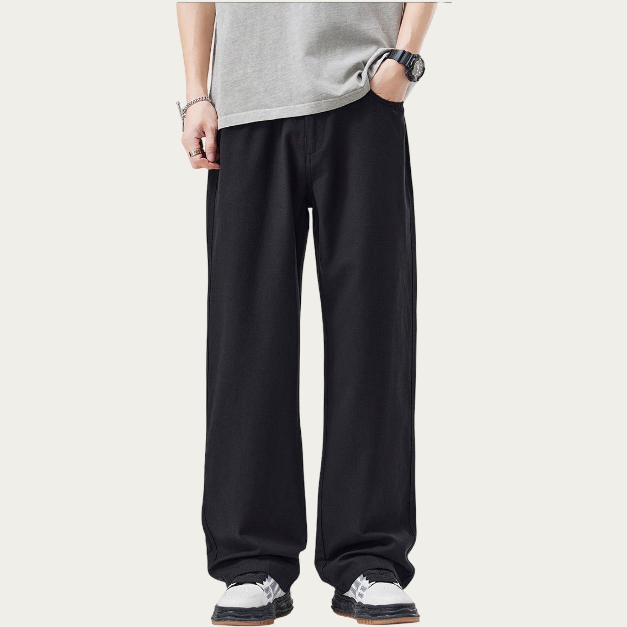 Anna-Kaci Men's Straight Leg Relaxed Fit Woven Pants with Clean Seam Finish