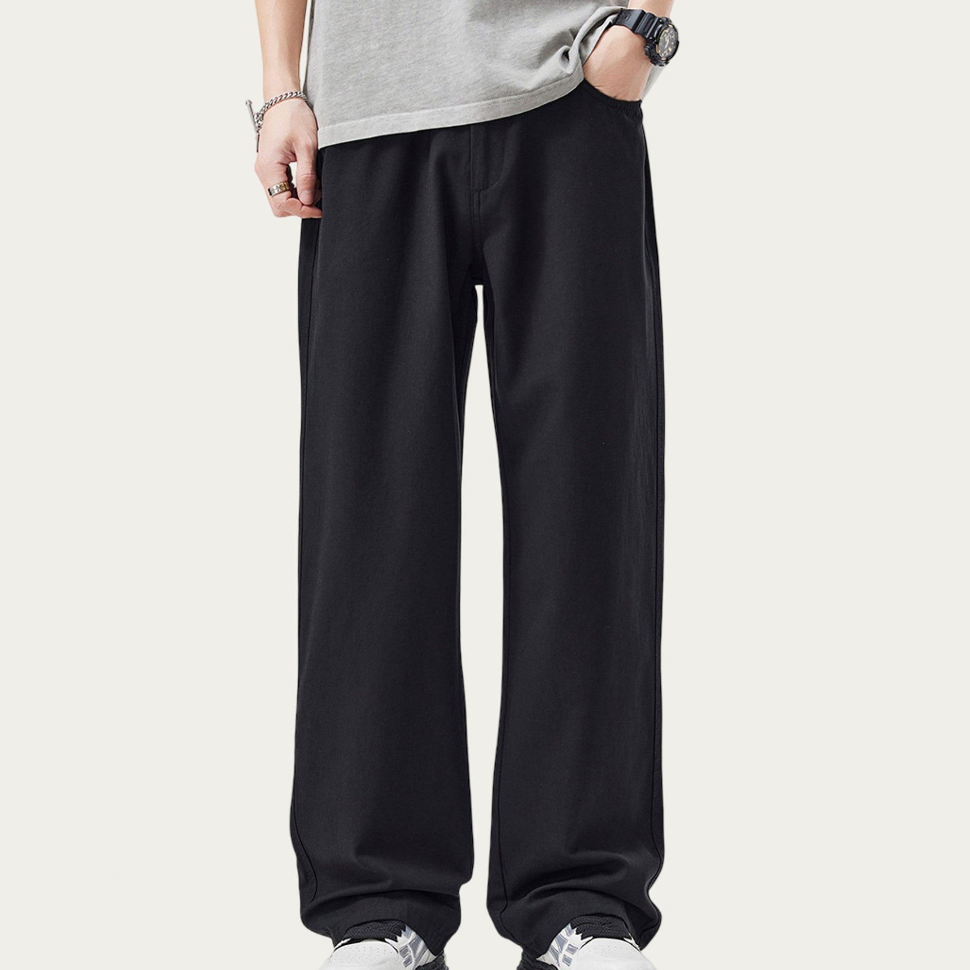 Anna-Kaci Men's Straight Leg Relaxed Fit Woven Pants with Clean Seam Finish