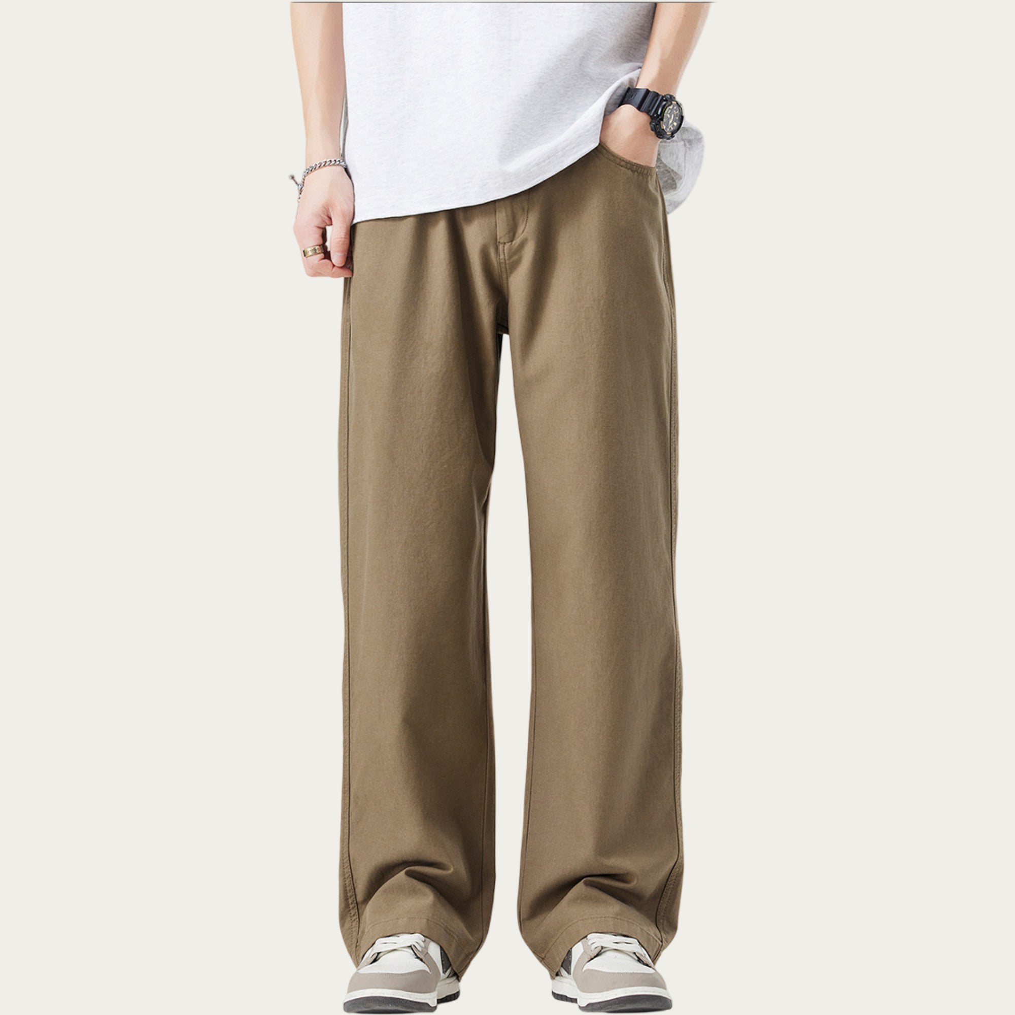 Anna-Kaci Men's Straight Leg Relaxed Fit Woven Pants with Clean Seam Finish