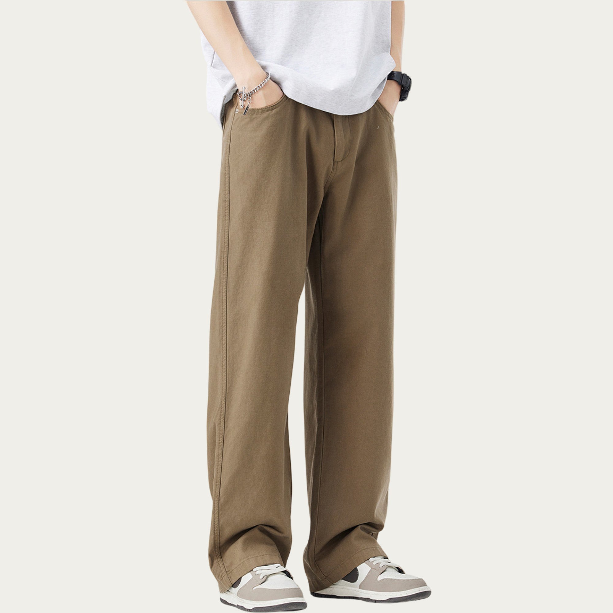 Anna-Kaci Men's Straight Leg Relaxed Fit Woven Pants with Clean Seam Finish