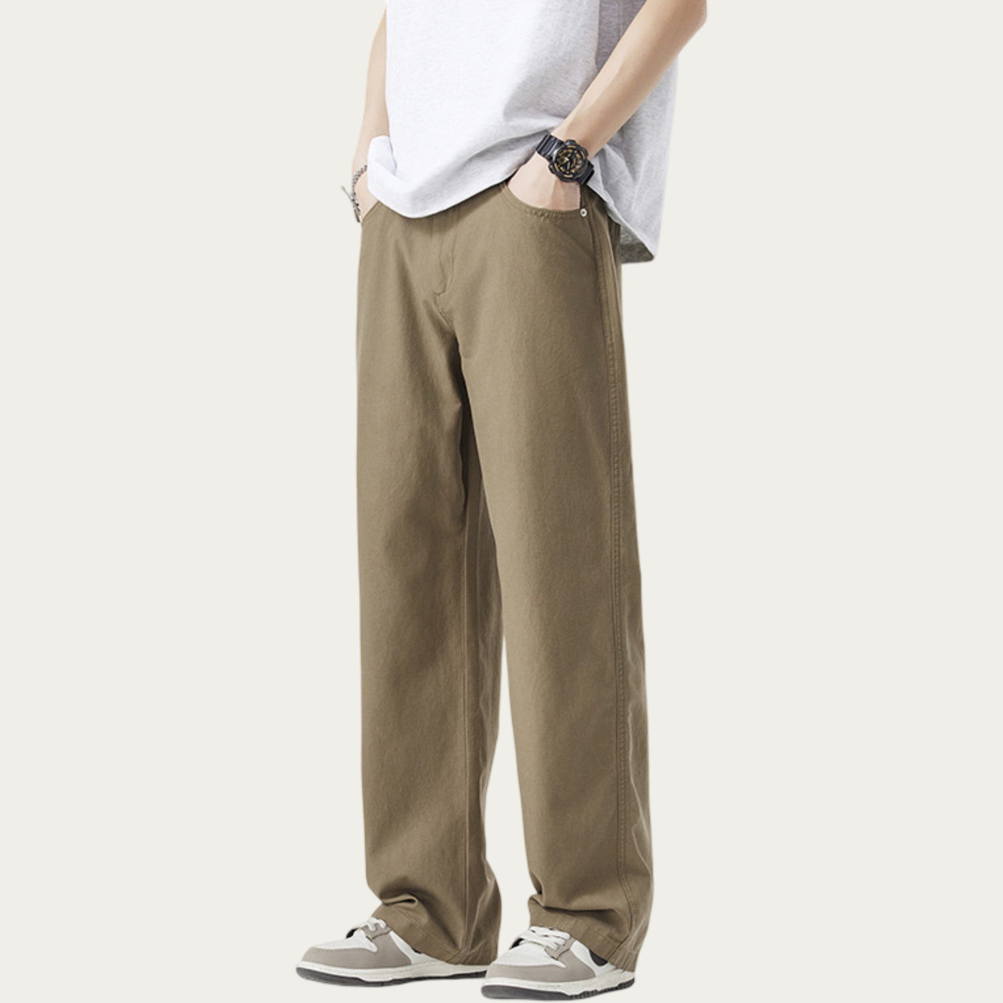Anna-Kaci Men's Straight Leg Relaxed Fit Woven Pants with Clean Seam Finish