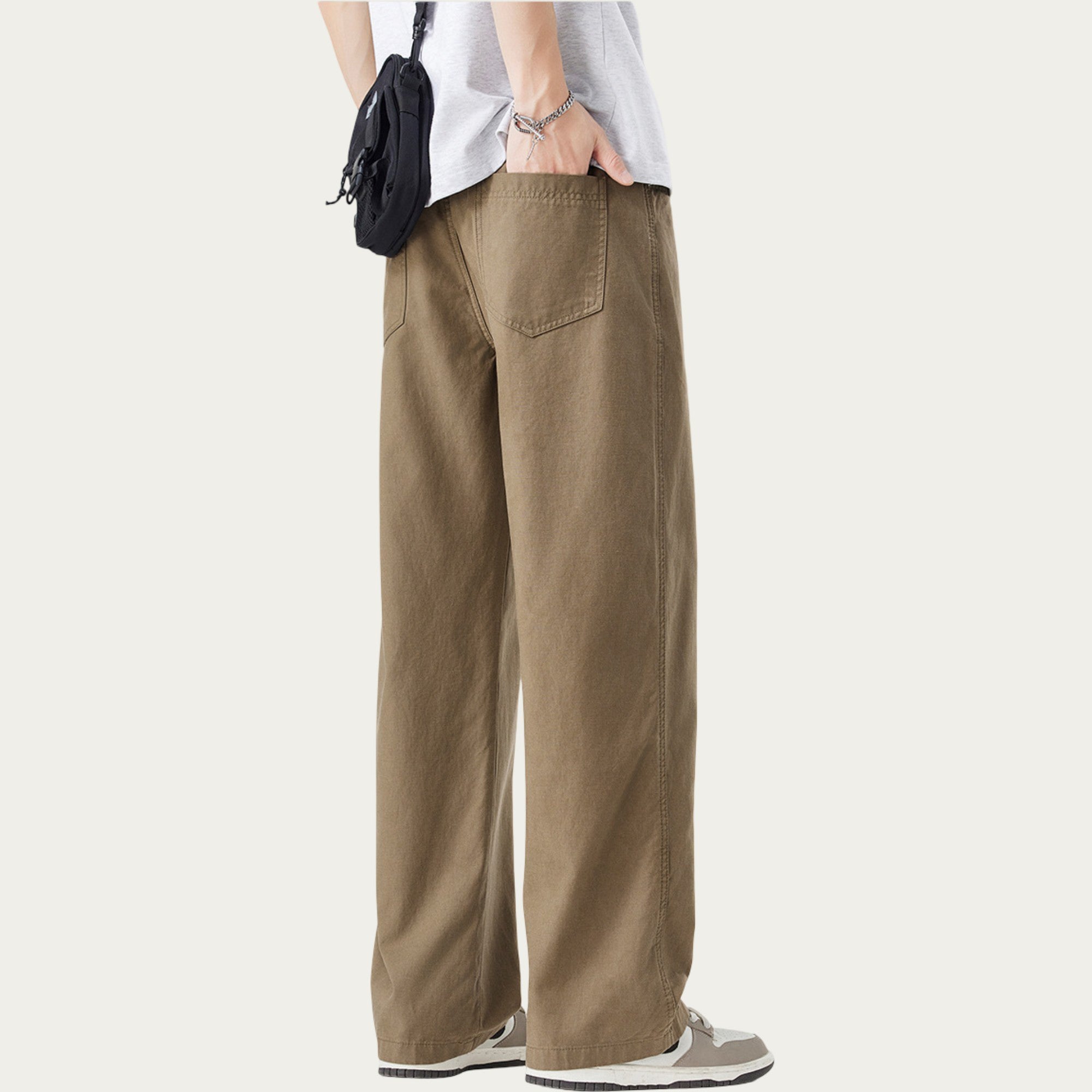 Anna-Kaci Men's Straight Leg Relaxed Fit Woven Pants with Clean Seam Finish