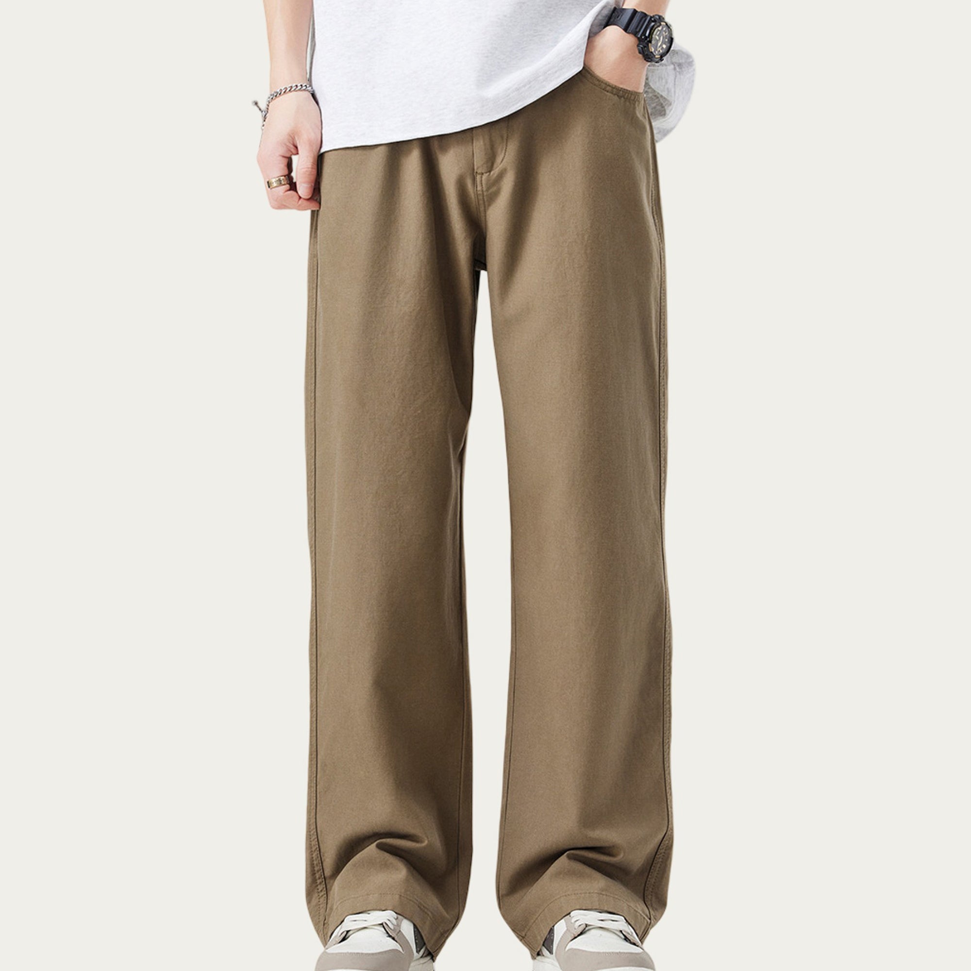 Anna-Kaci Men's Straight Leg Relaxed Fit Woven Pants with Clean Seam Finish