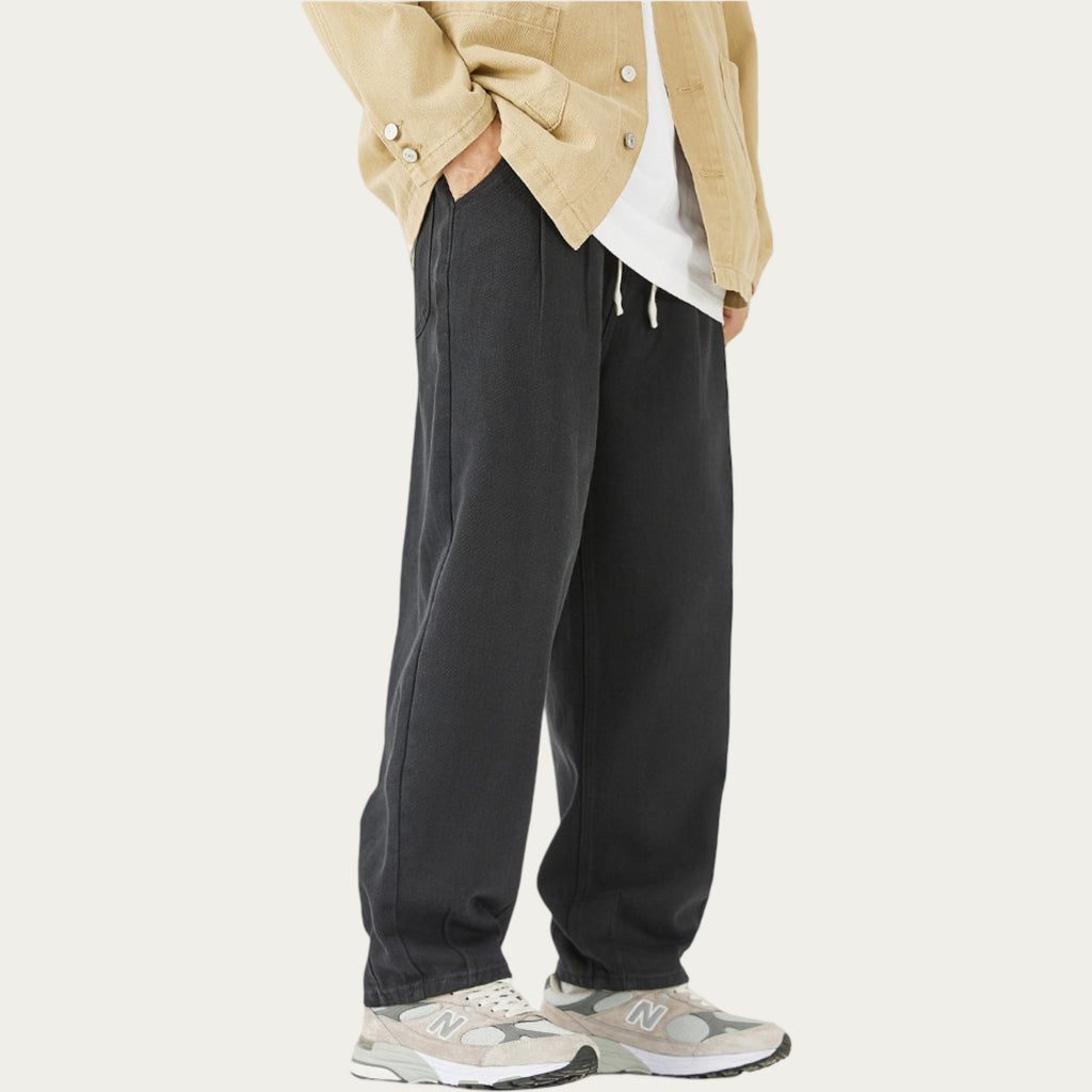 Anna-Kaci Men's Relaxed Fit Straight Leg Drawstring Pants with Soft Knit Texture