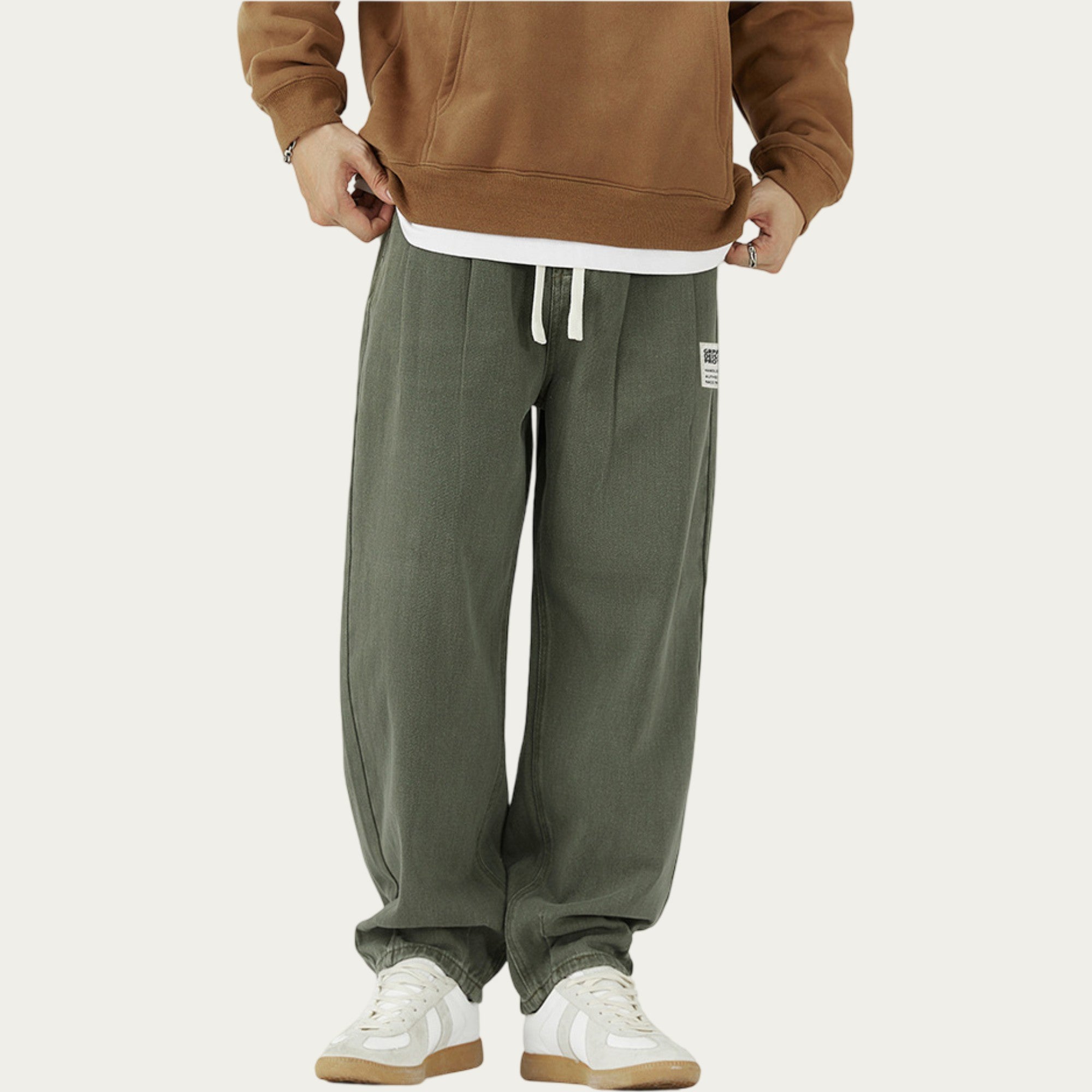 Anna-Kaci Men's Relaxed Fit Straight Leg Drawstring Pants with Soft Knit Texture