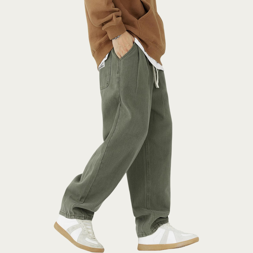 Anna-Kaci Men's Relaxed Fit Straight Leg Drawstring Pants with Soft Knit Texture