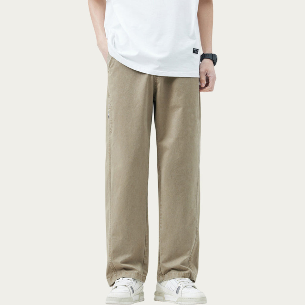 Anna-Kaci Men's Relaxed Fit Straight Leg Woven Pants with Clean Seam Detailing