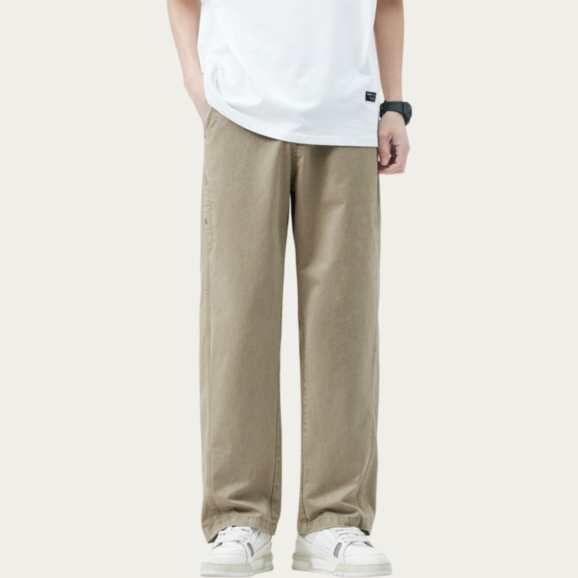 Anna-Kaci Men's Relaxed Fit Straight Leg Woven Pants with Clean Seam Detailing