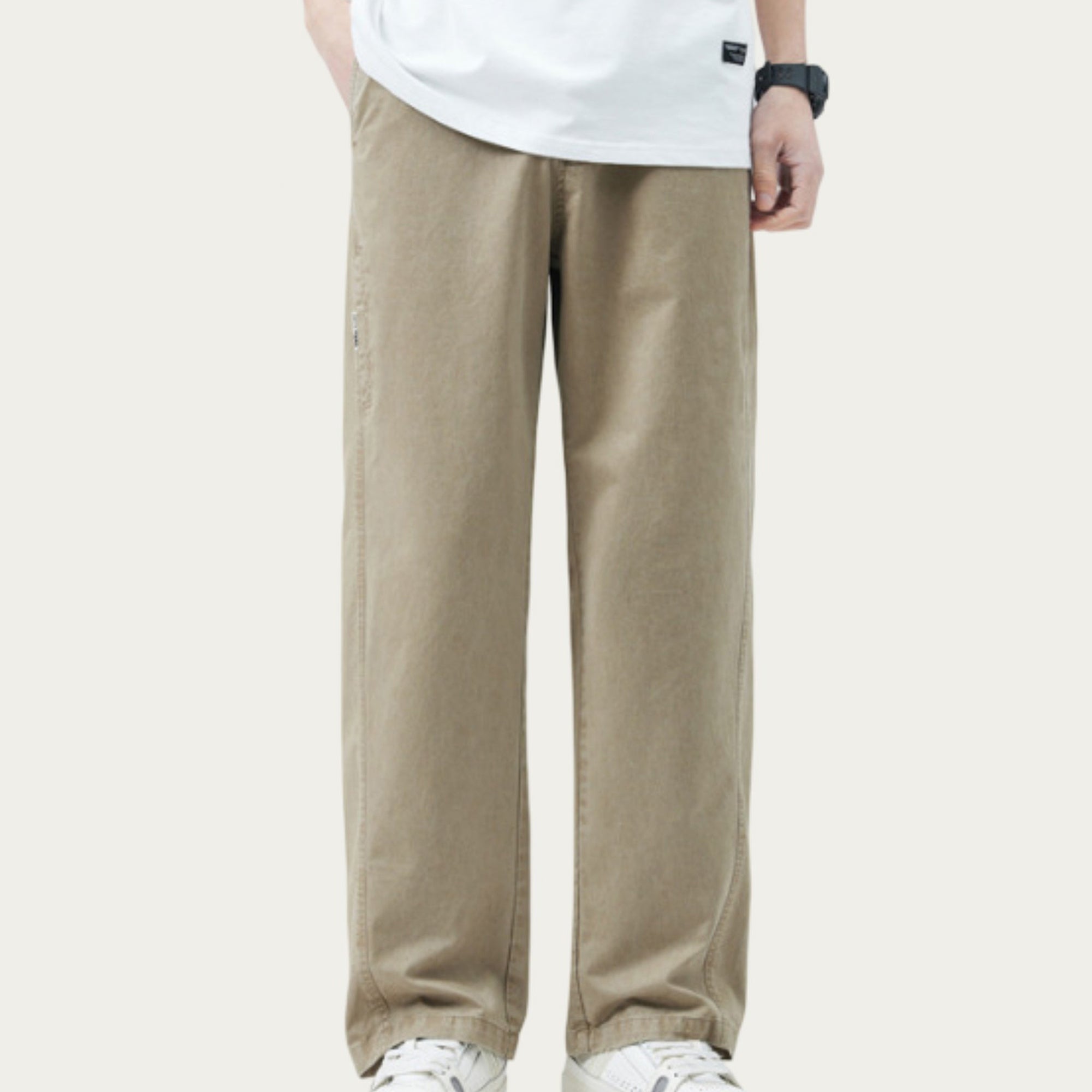 Anna-Kaci Men's Relaxed Fit Straight Leg Woven Pants with Clean Seam Detailing