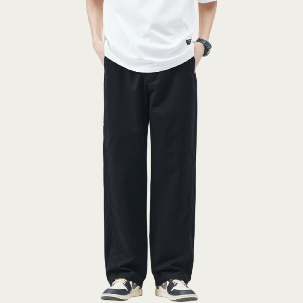 Anna-Kaci Men's Relaxed Fit Straight Leg Woven Pants with Clean Seam Detailing
