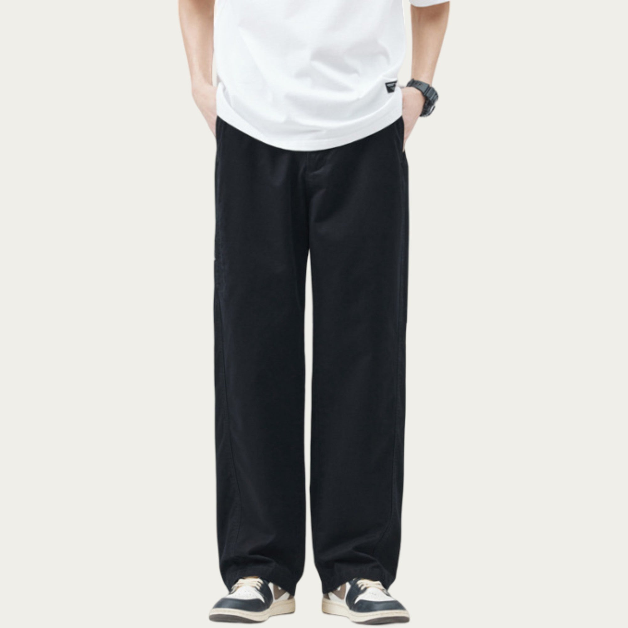 Anna-Kaci Men's Relaxed Fit Straight Leg Woven Pants with Clean Seam Detailing