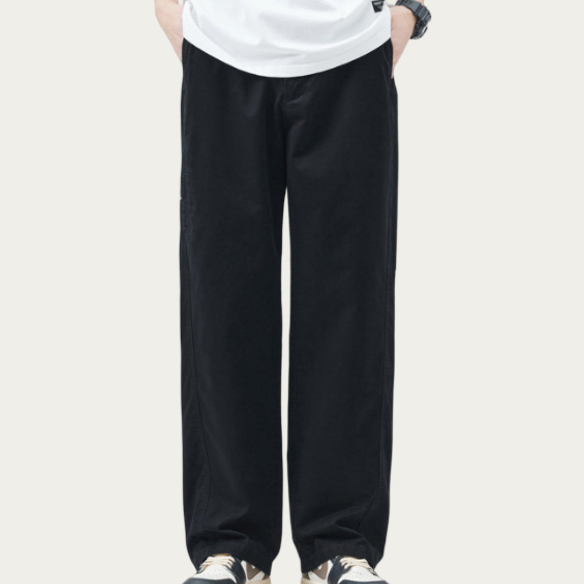Anna-Kaci Men's Relaxed Fit Straight Leg Woven Pants with Clean Seam Detailing