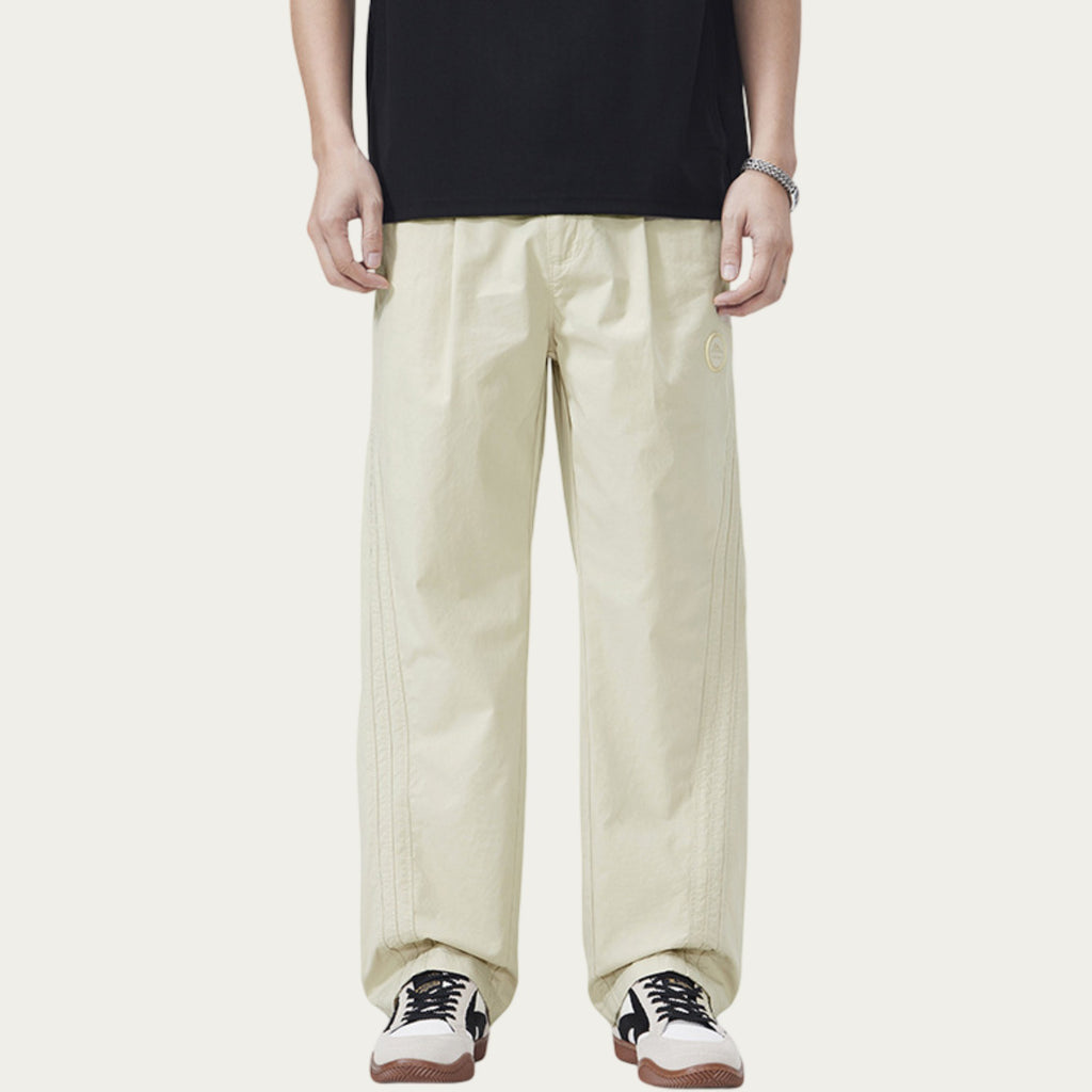 Anna-Kaci Men's Straight Leg Woven Track Pants with Side Seam Detail