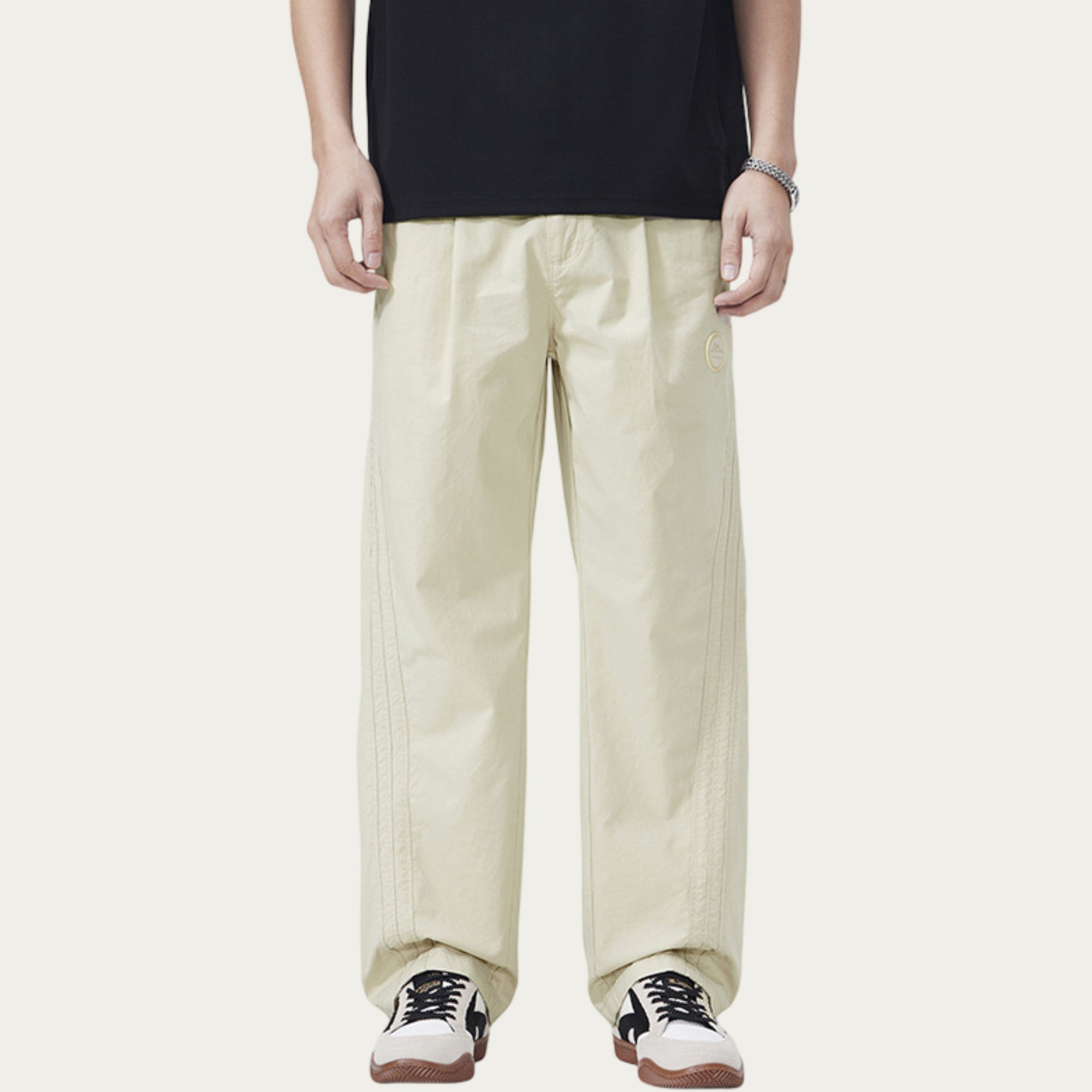 Anna-Kaci Men's Straight Leg Woven Track Pants with Side Seam Detail