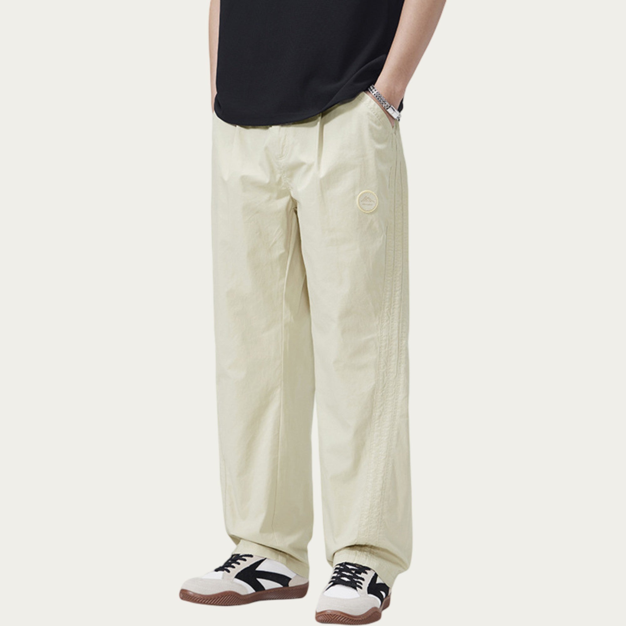 Anna-Kaci Men's Straight Leg Woven Track Pants with Side Seam Detail