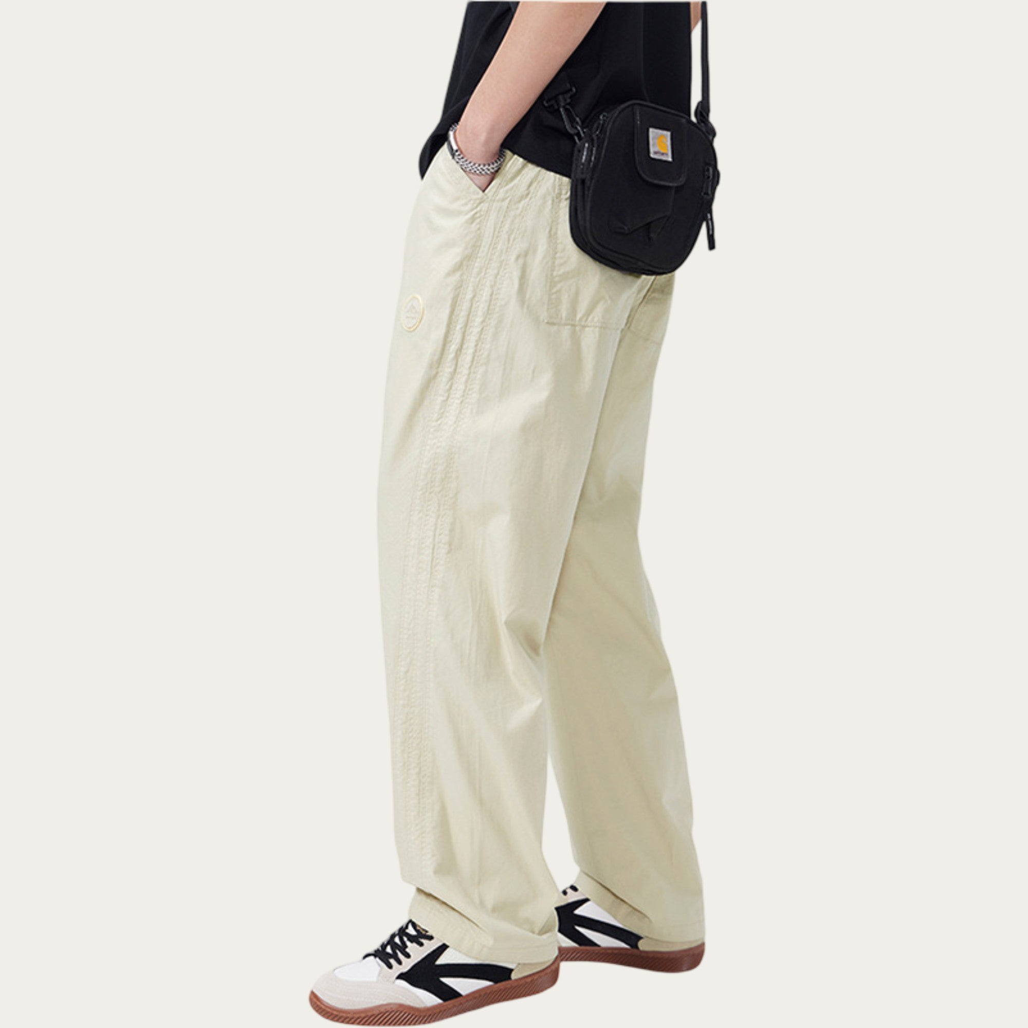 Anna-Kaci Men's Straight Leg Woven Track Pants with Side Seam Detail